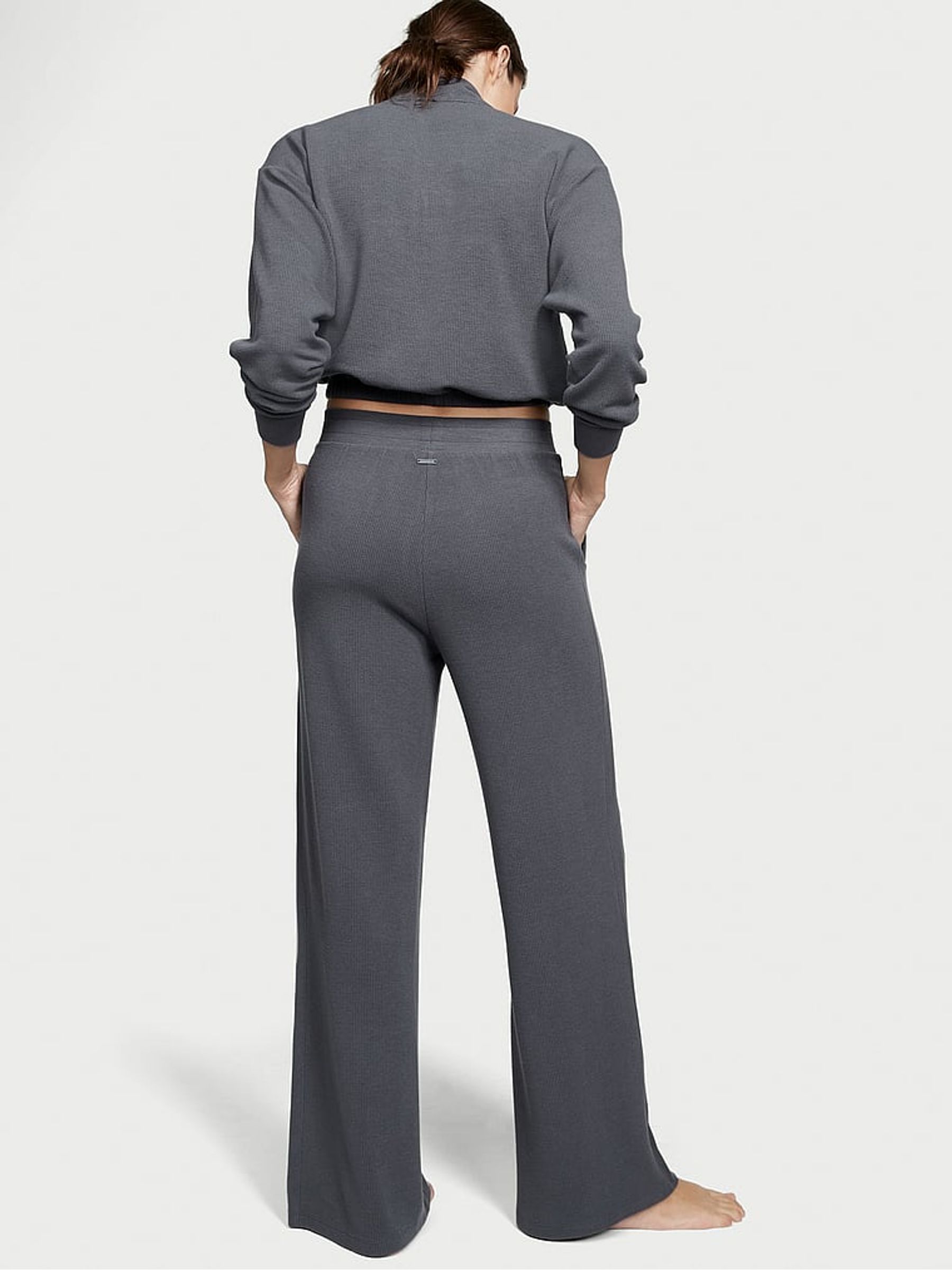 Grey Double Knit Waffle Wide Leg Jogger - Image 2 of 3