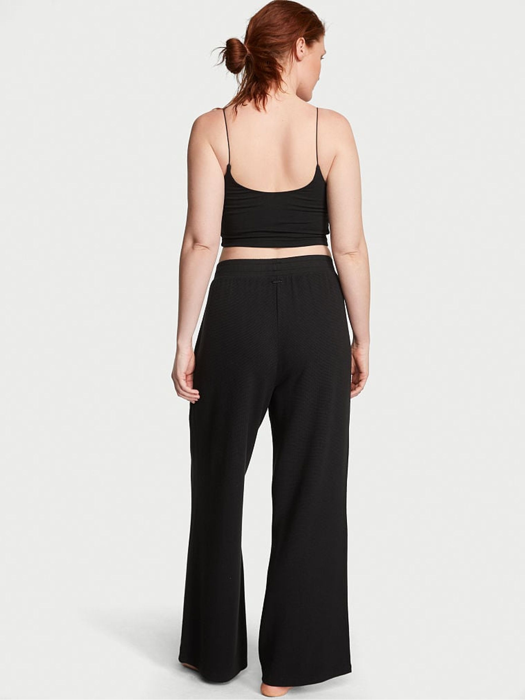 Pure Black Double Knit Waffle Wide Leg Jogger - Image 2 of 3