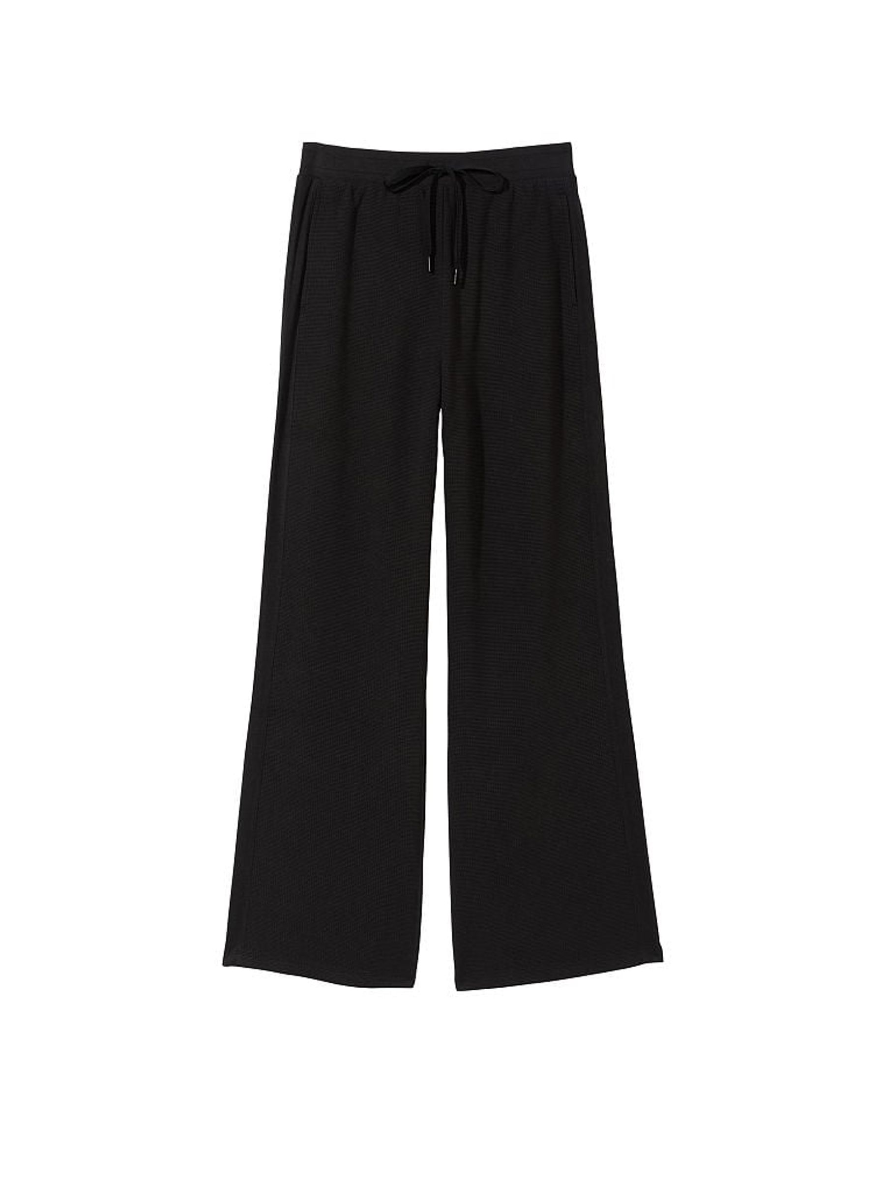 Pure Black Double Knit Waffle Wide Leg Jogger - Image 3 of 3