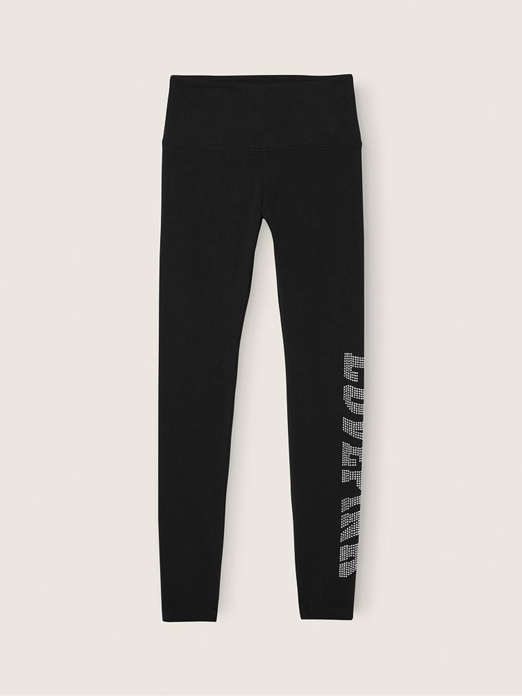Pure Black With Wavy Diamonte Cotton High Waist  Leggings - Image 3 of 4
