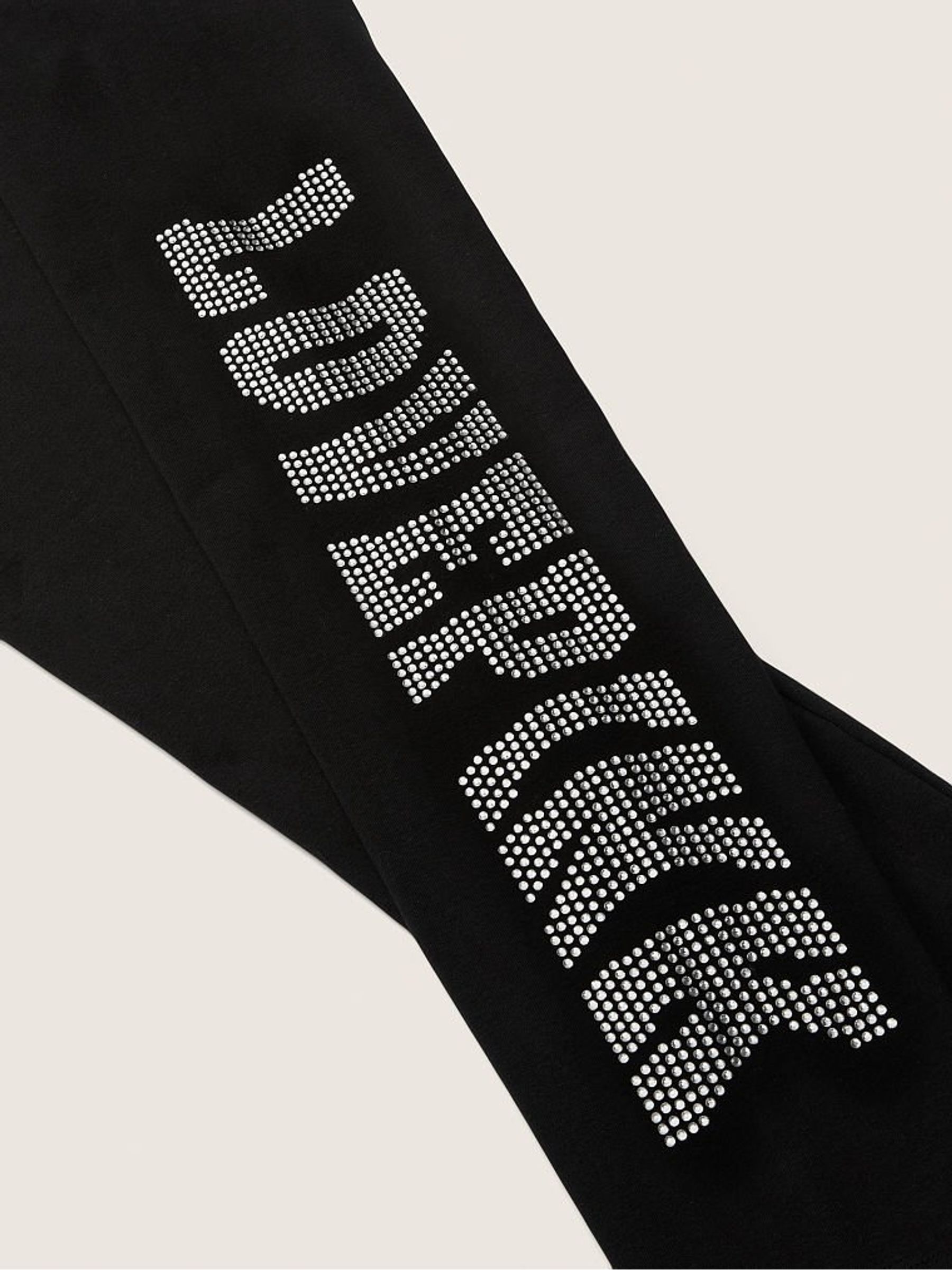 Pure Black With Wavy Diamonte Cotton High Waist  Leggings - Image 4 of 4