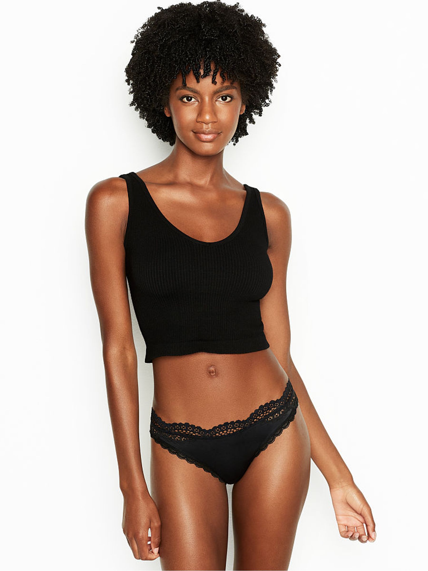 Black Laceback Thong Knickers - Image 1 of 4