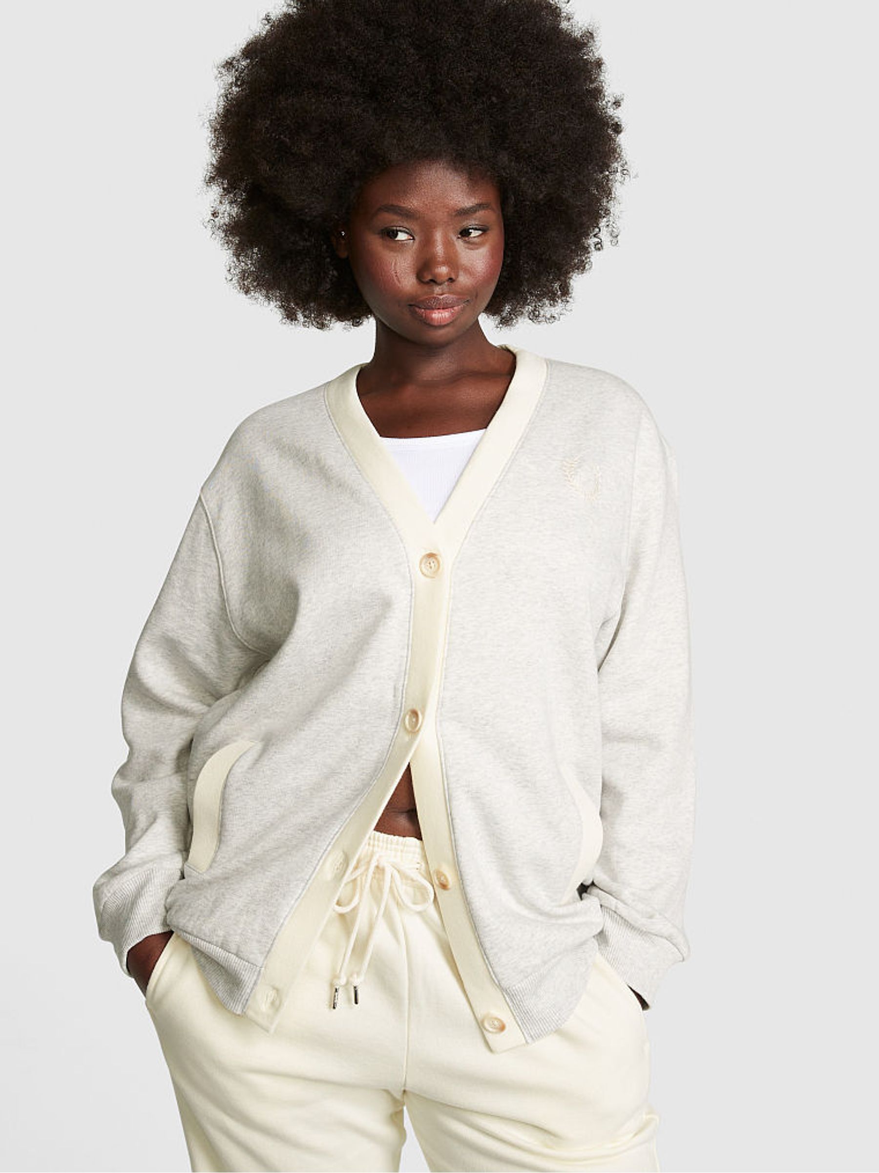 Heather Grey Elevated Fleece Boyfriend Cardigan - Image 1 of 4