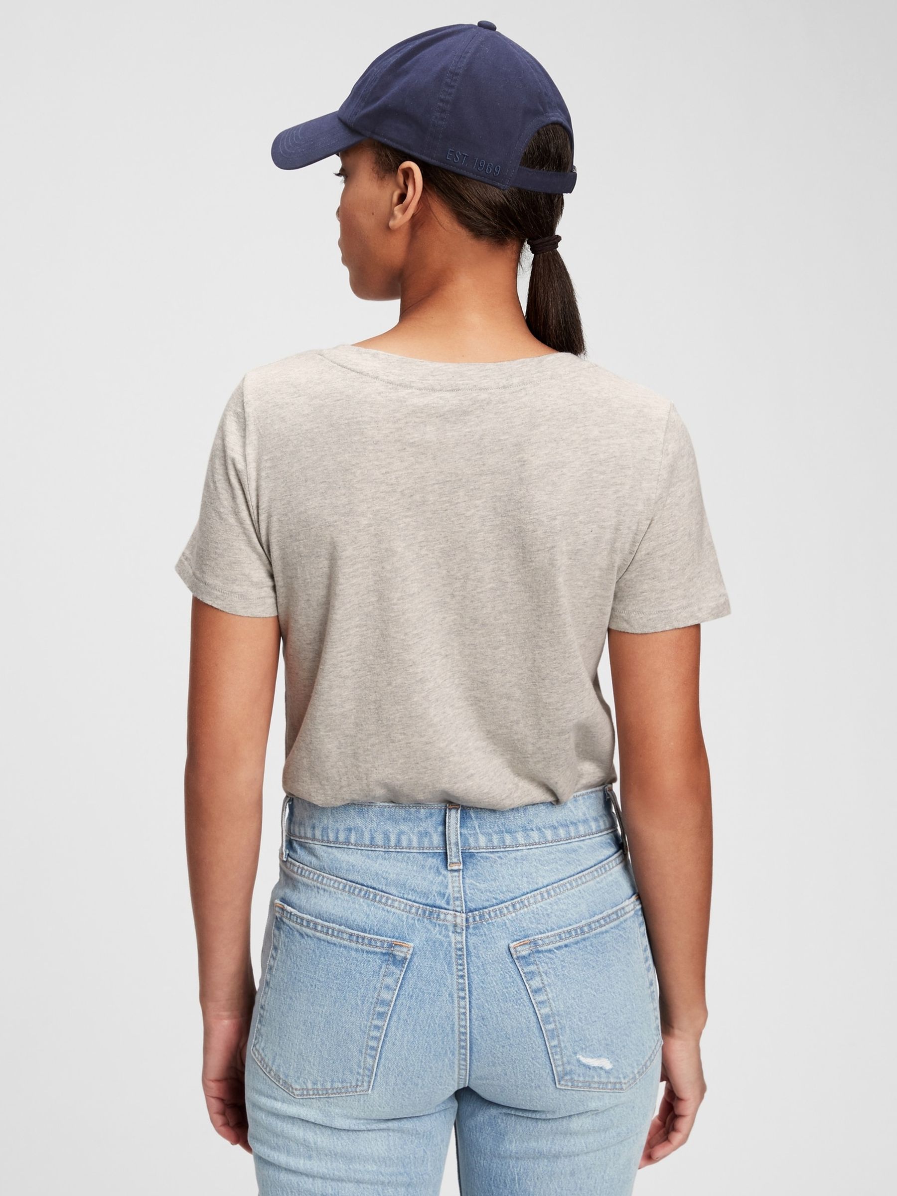Grey Vintage 100% Organic Cotton V Neck Short Sleeve T-Shirt - Image 2 of 4
