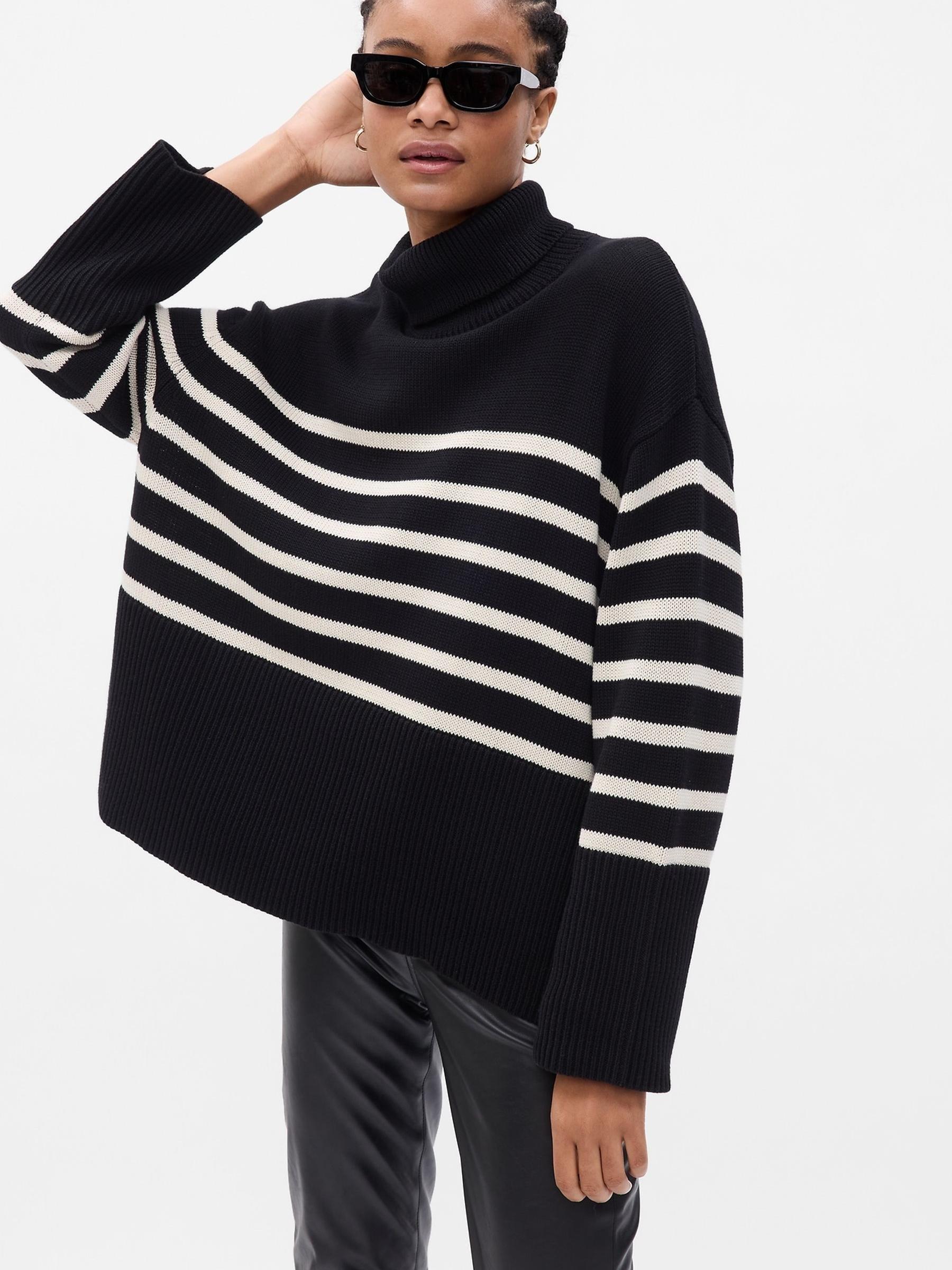 Black/White Split Hem Turtle Neck Jumper - Image 1 of 2