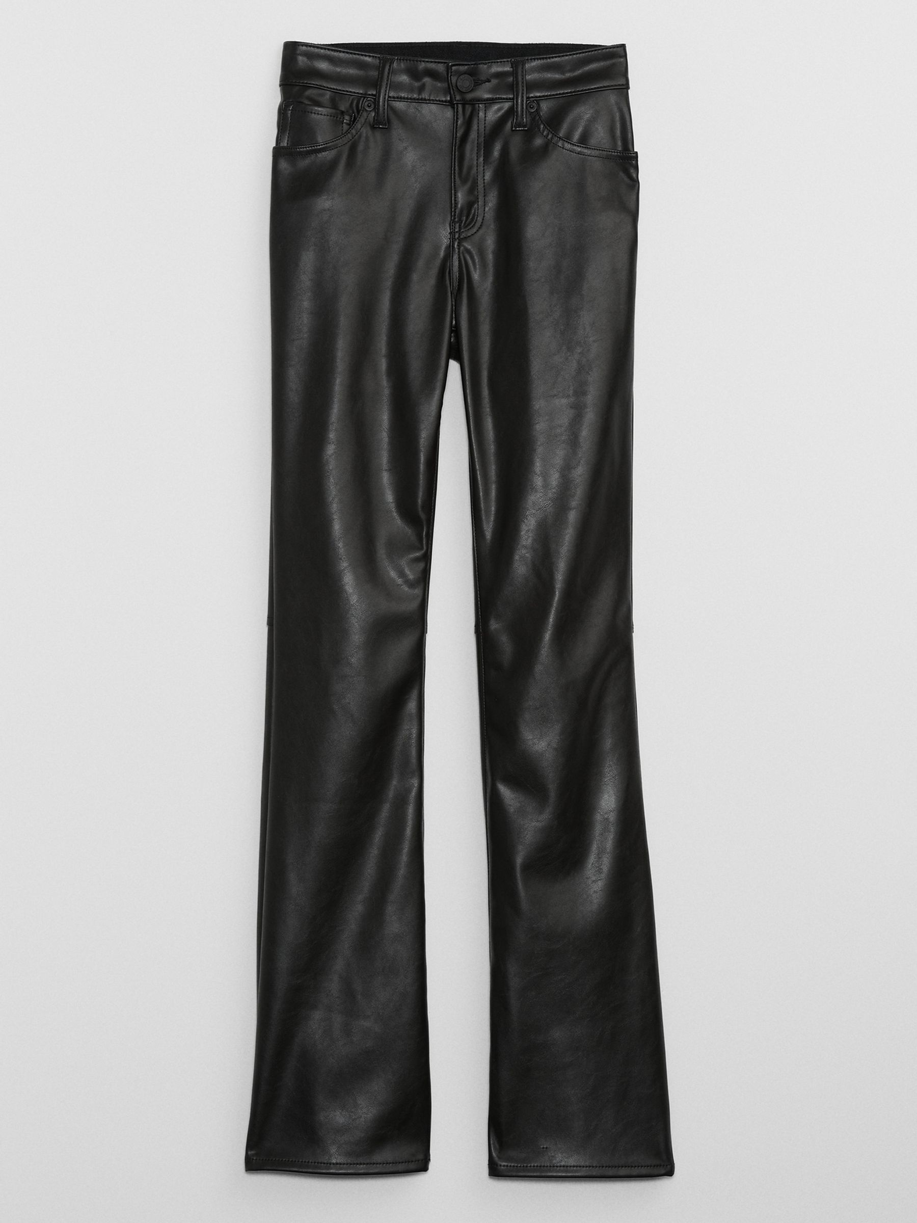 Black Mid Rise Fitted  Boot Faux-Leather Trousers - Image 5 of 6