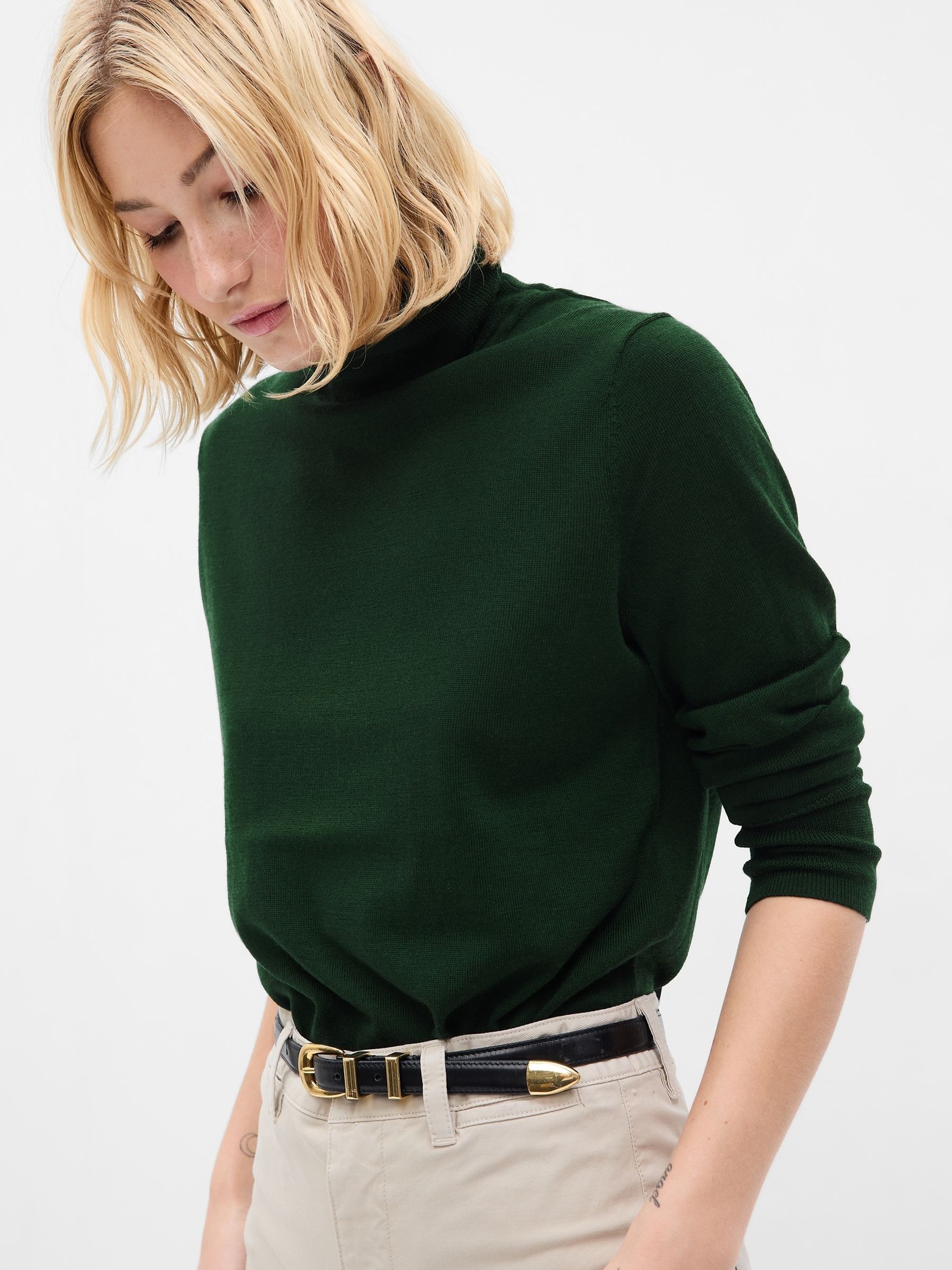 Green Merino Wool Turtle Neck Jumper - Image 1 of 1 Green Merino Wool Turtle Neck Jumper - Image 1 of 1