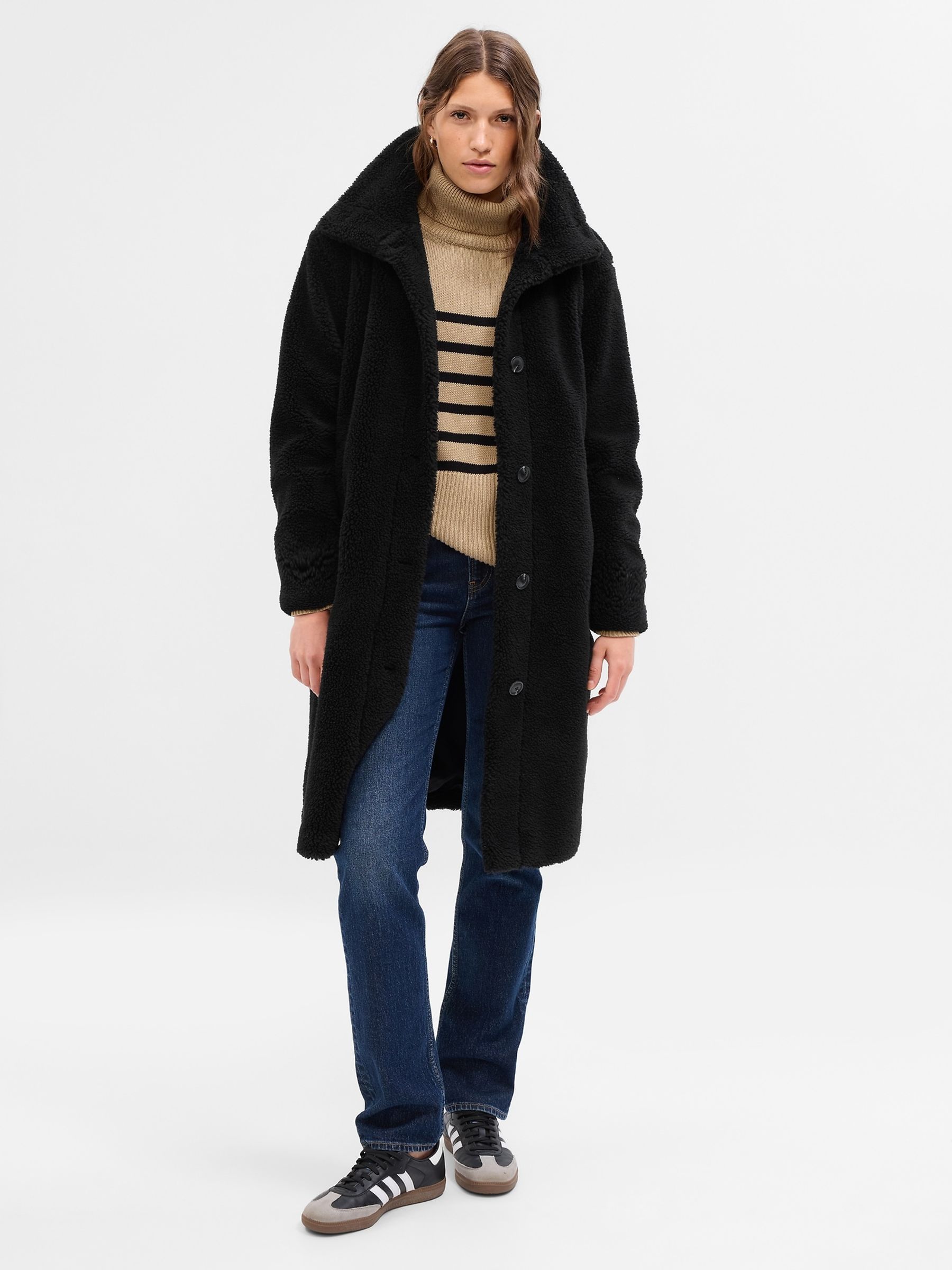 Black Long Sherpa Coat | Gap