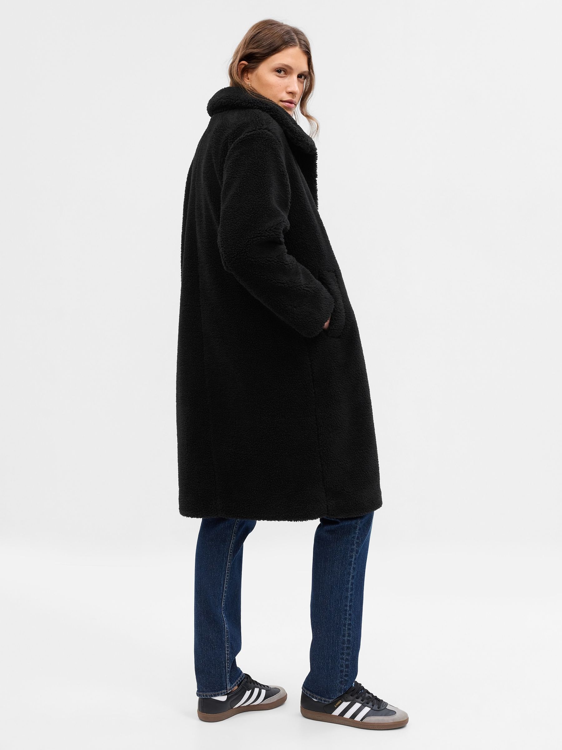 Black Long Sherpa Coat - Image 2 of 2