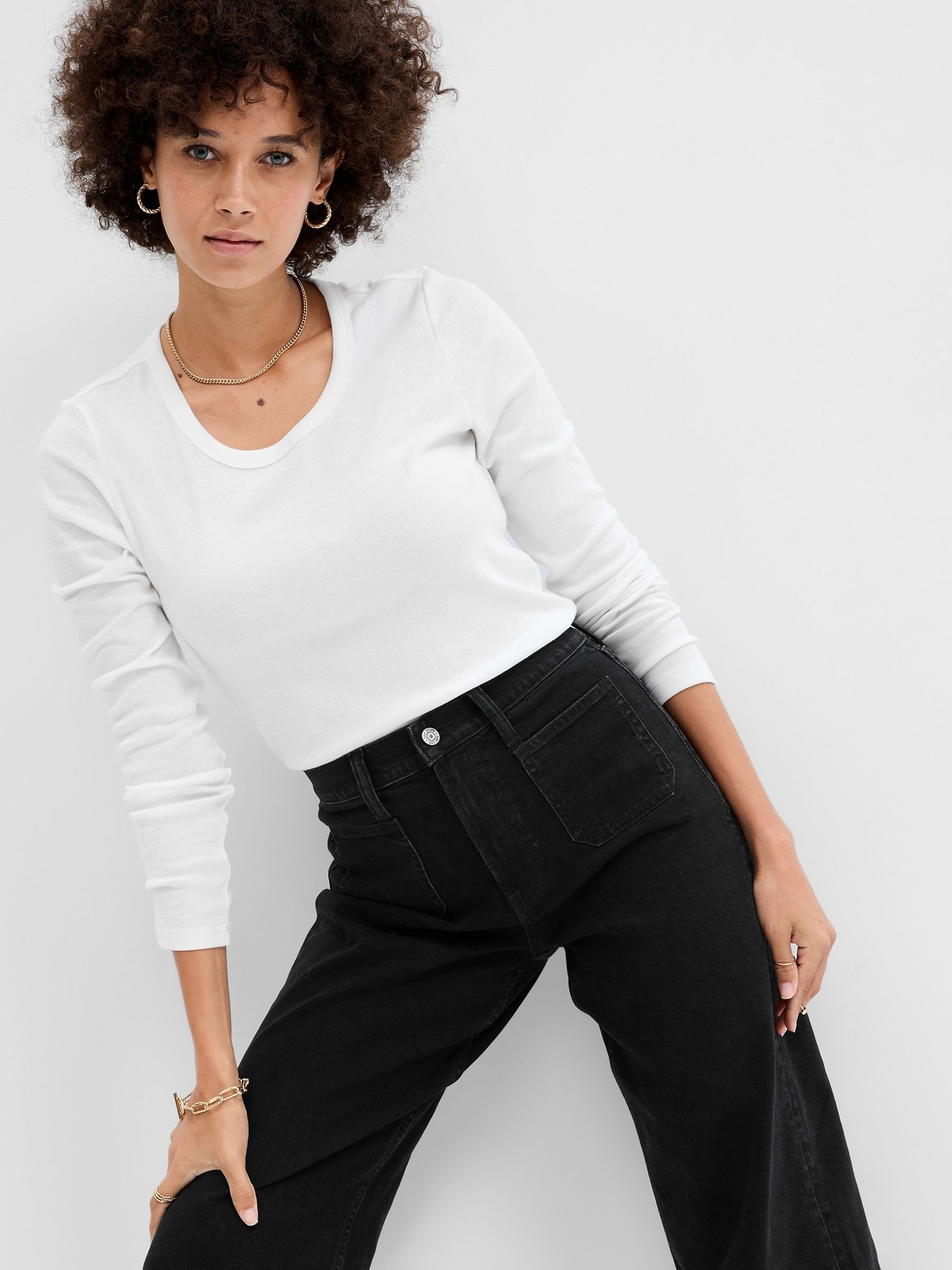 White Soft Crew Neck Long Sleeve T-Shirt - Image 1 of 2