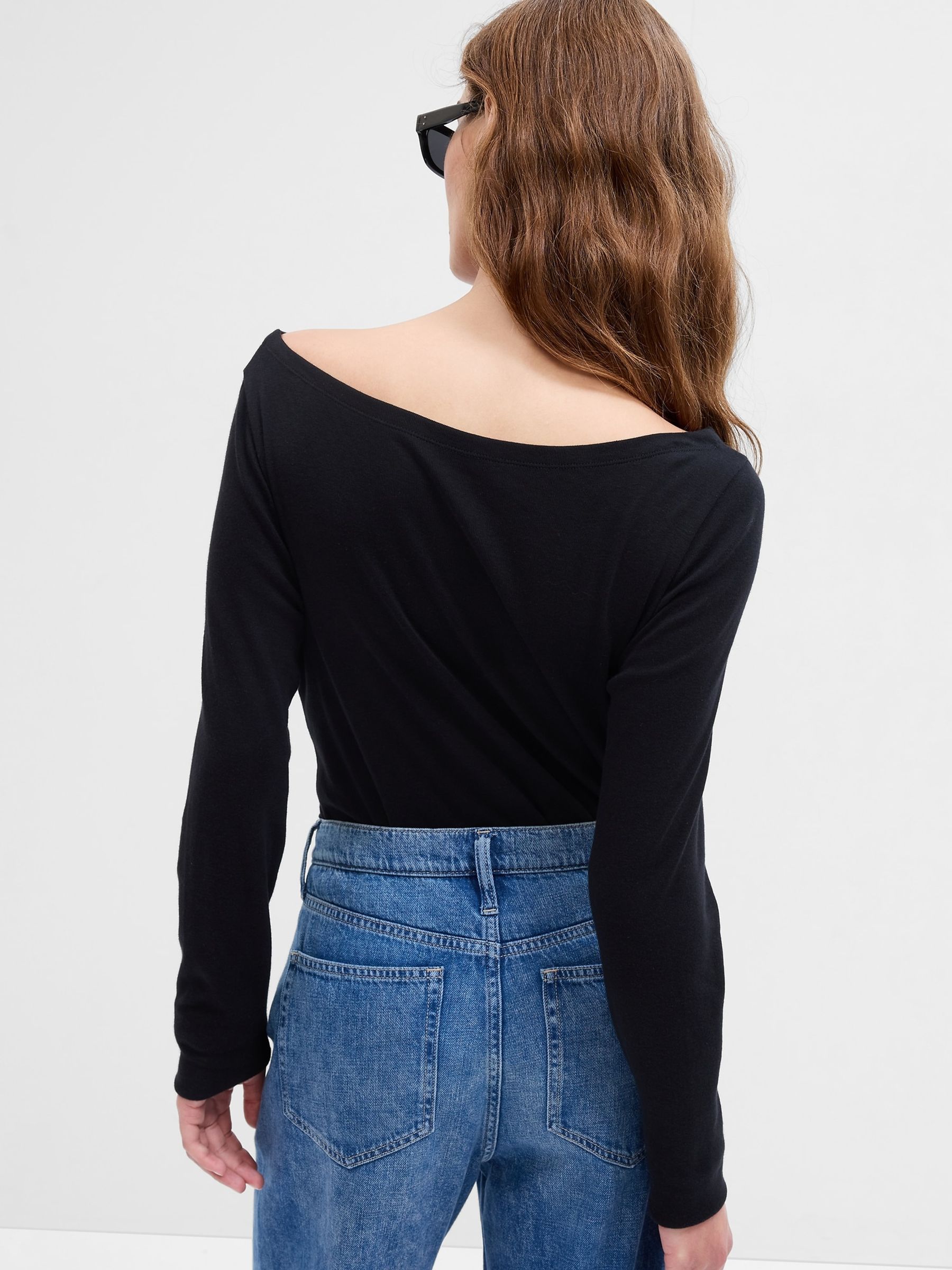 Black Boat Neck Long Sleeve T-Shirt - Image 2 of 2