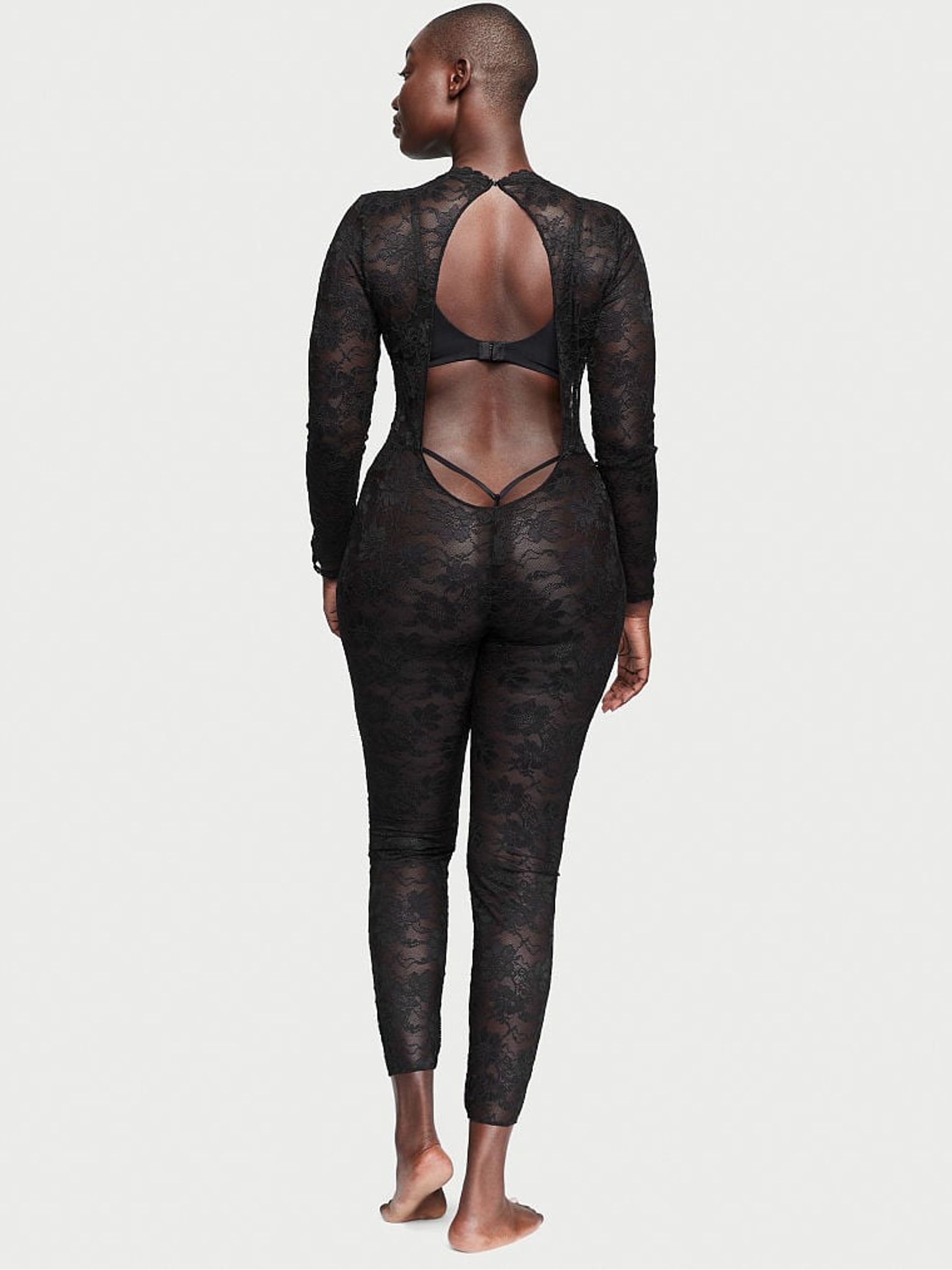 Black Sheer Lace Catsuit - Image 2 of 3