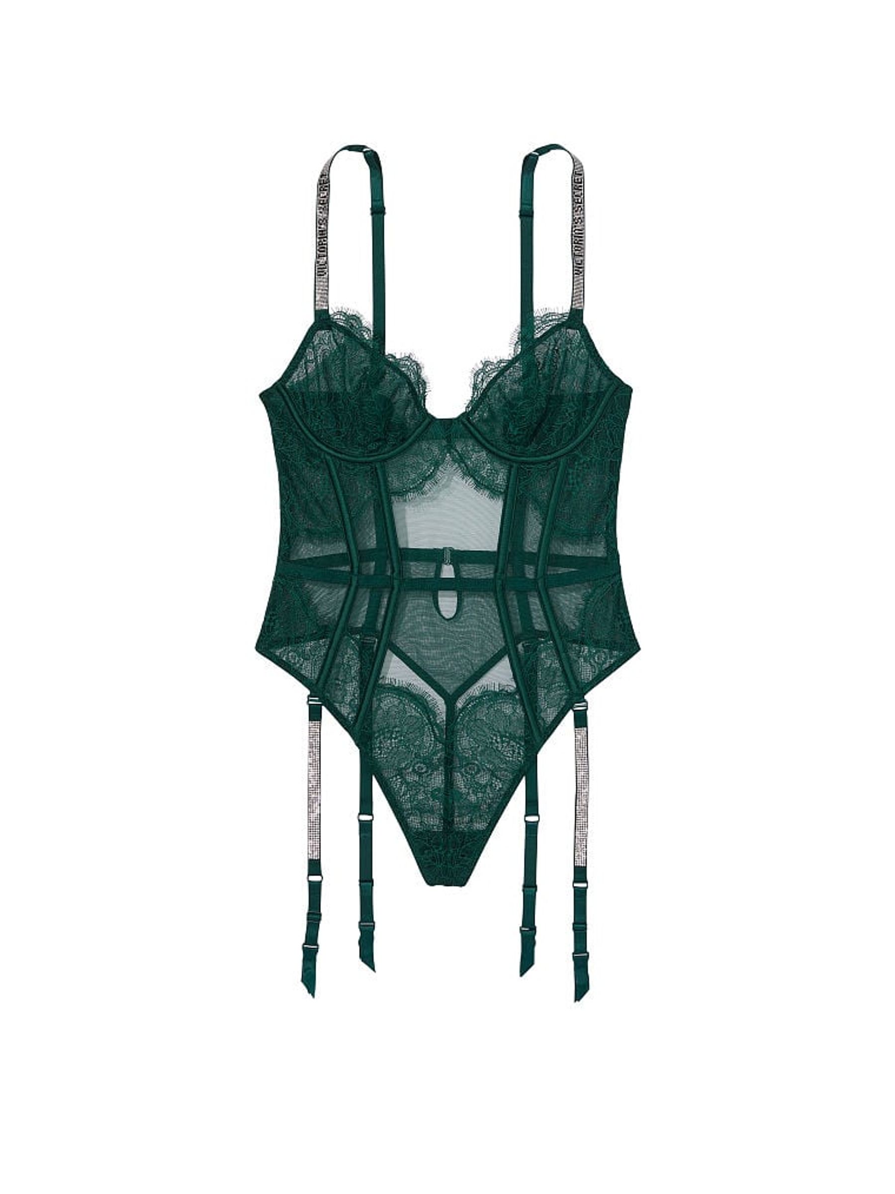 Deepest Green Shine Strap Lace Bodysuit - Image 3 of 3