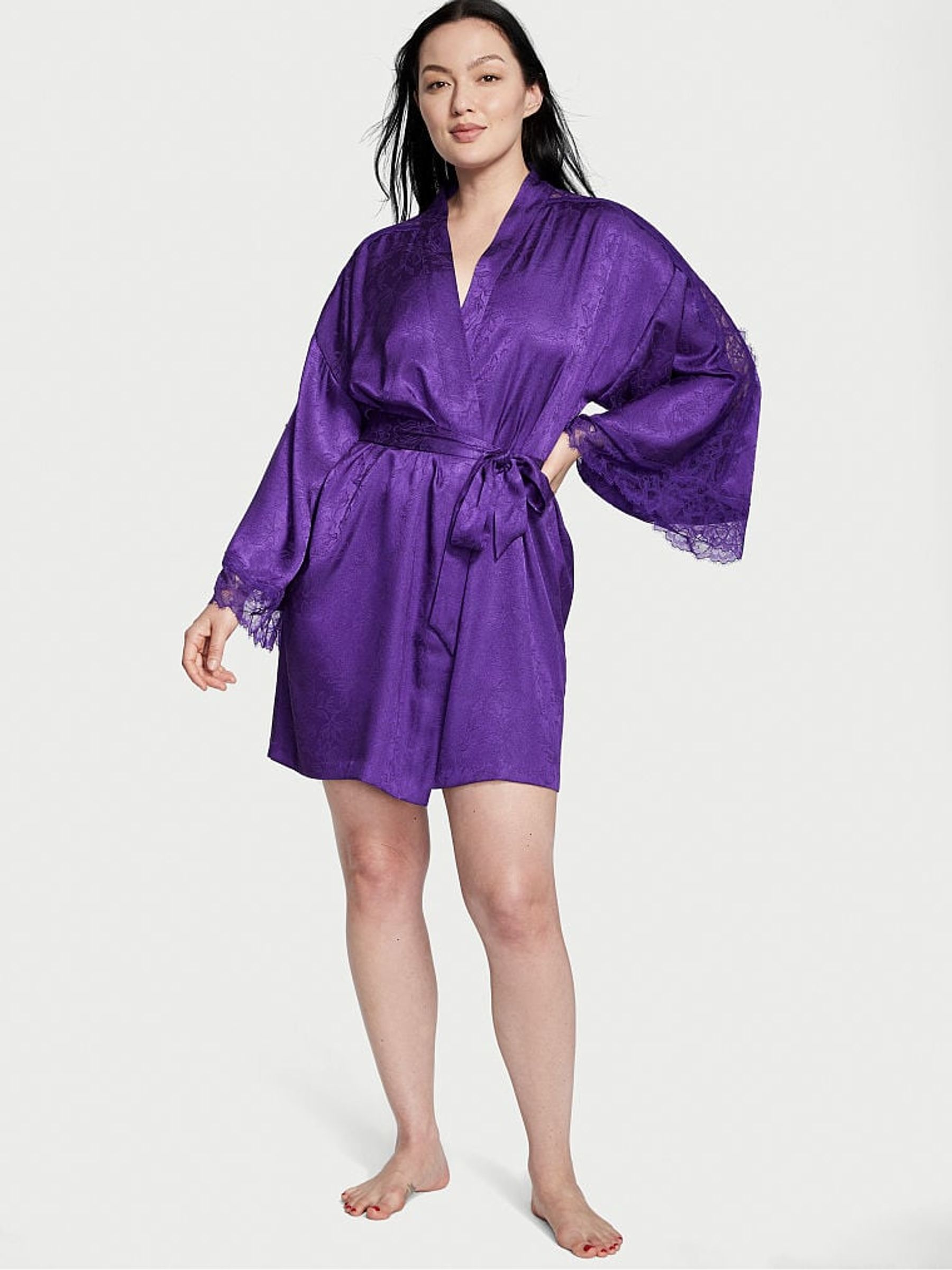 Brilliant Purple Lace Inset Robe - Image 1 of 3