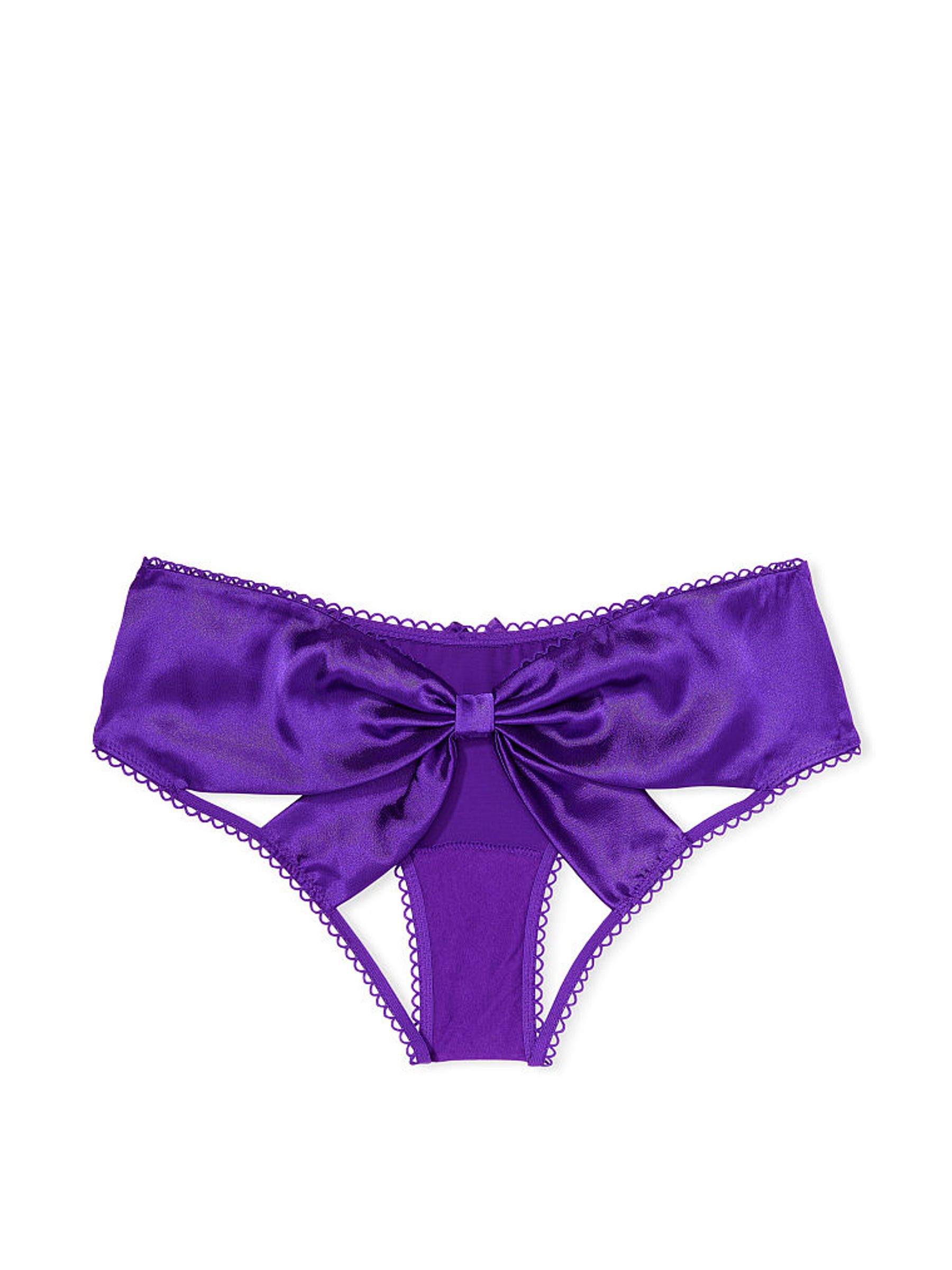 Brilliant Purple Very Sexy Satin Bow Cutout Open Back Knickers - Image 4 of 4