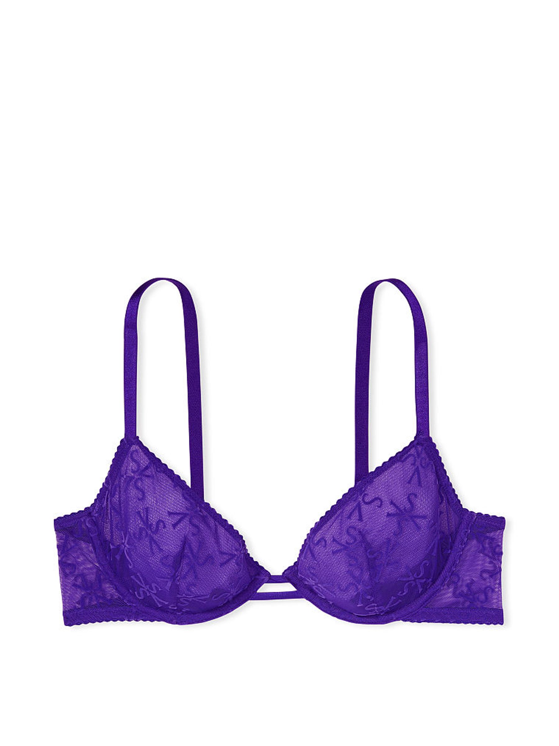 Purple Unlined Logo Mesh Low Cut Demi Bra - Image 4 of 4