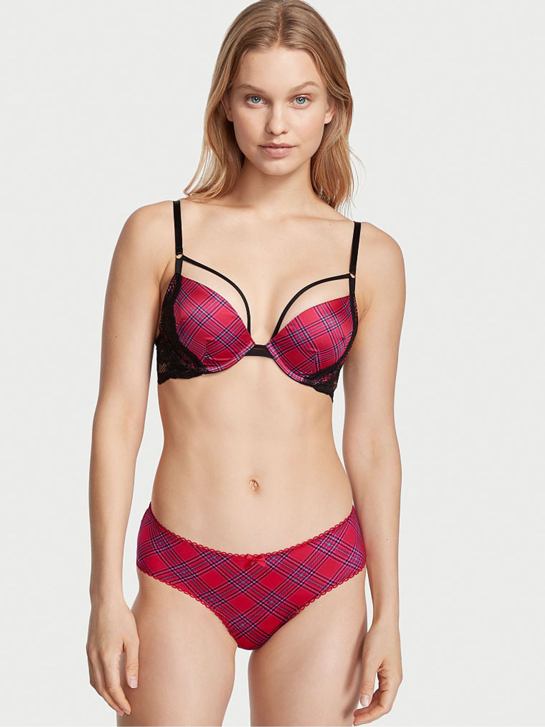 Tartan Red Very Sexy Mesh Satin Bow Cutout Back Open Panty - Image 1 of 1