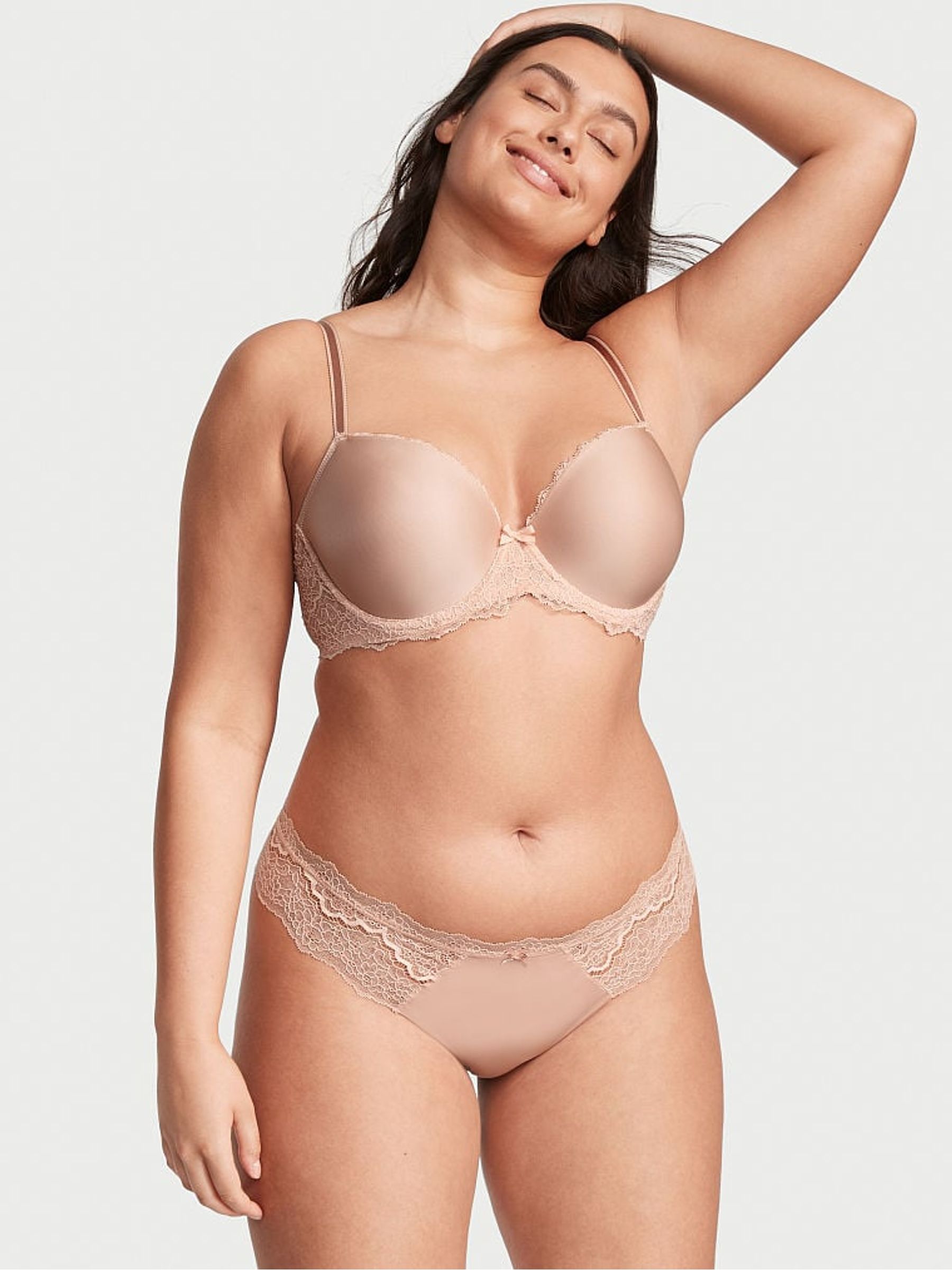 Evening Blush Pink Lace Trim Thong Knickers - Image 1 of 3