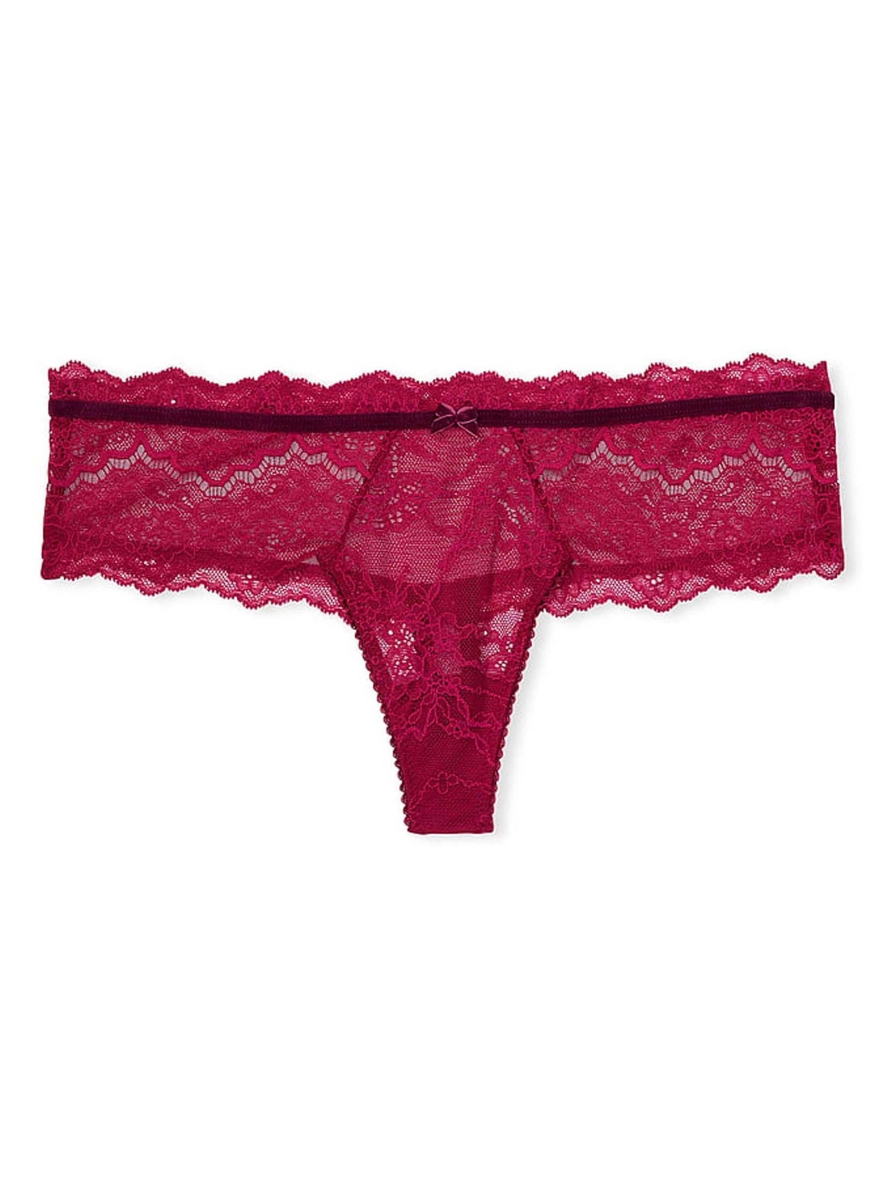 Claret Red Lace Velvet Hipster Thong Knickers - Image 3 of 3