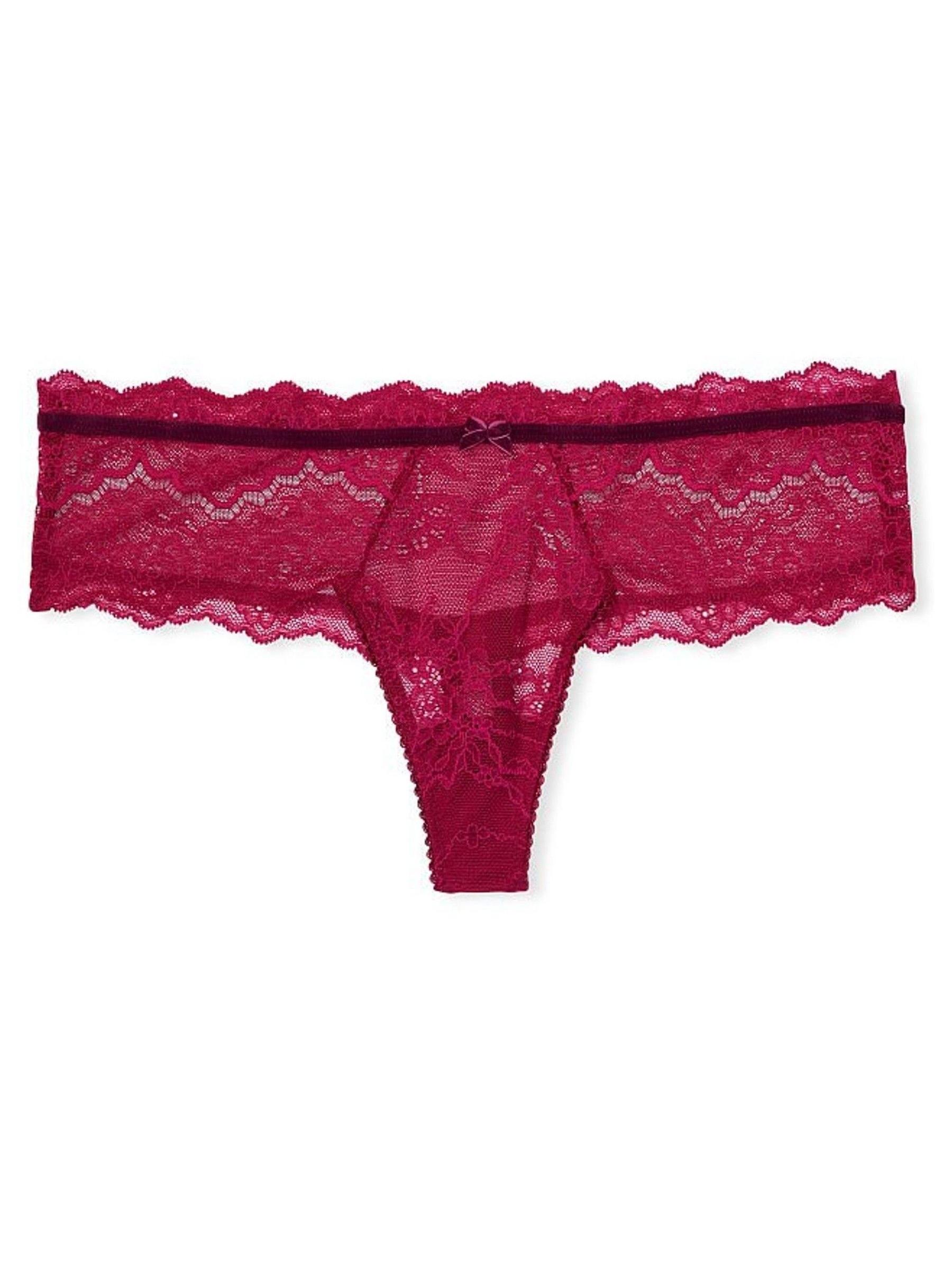 Claret Red Lace Velvet Hipster Thong Knickers - Image 3 of 3