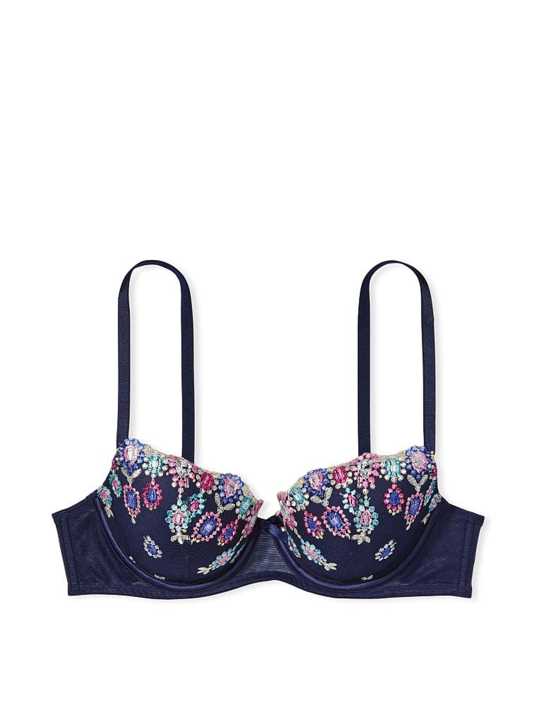 Noir Navy Embroidery Blue Embroidered Lightly Lined Demi Bra - Image 3 of 3