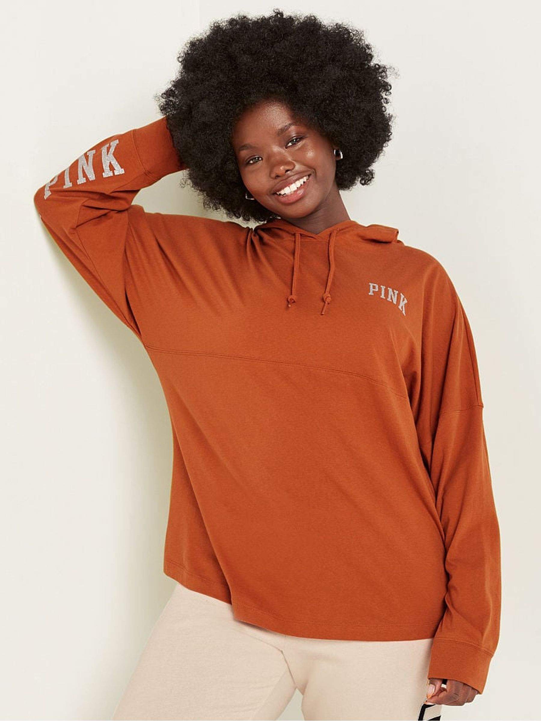 Orange Varsity Long Sleeve Hoodie T-Shirt - Image 1 of 3
