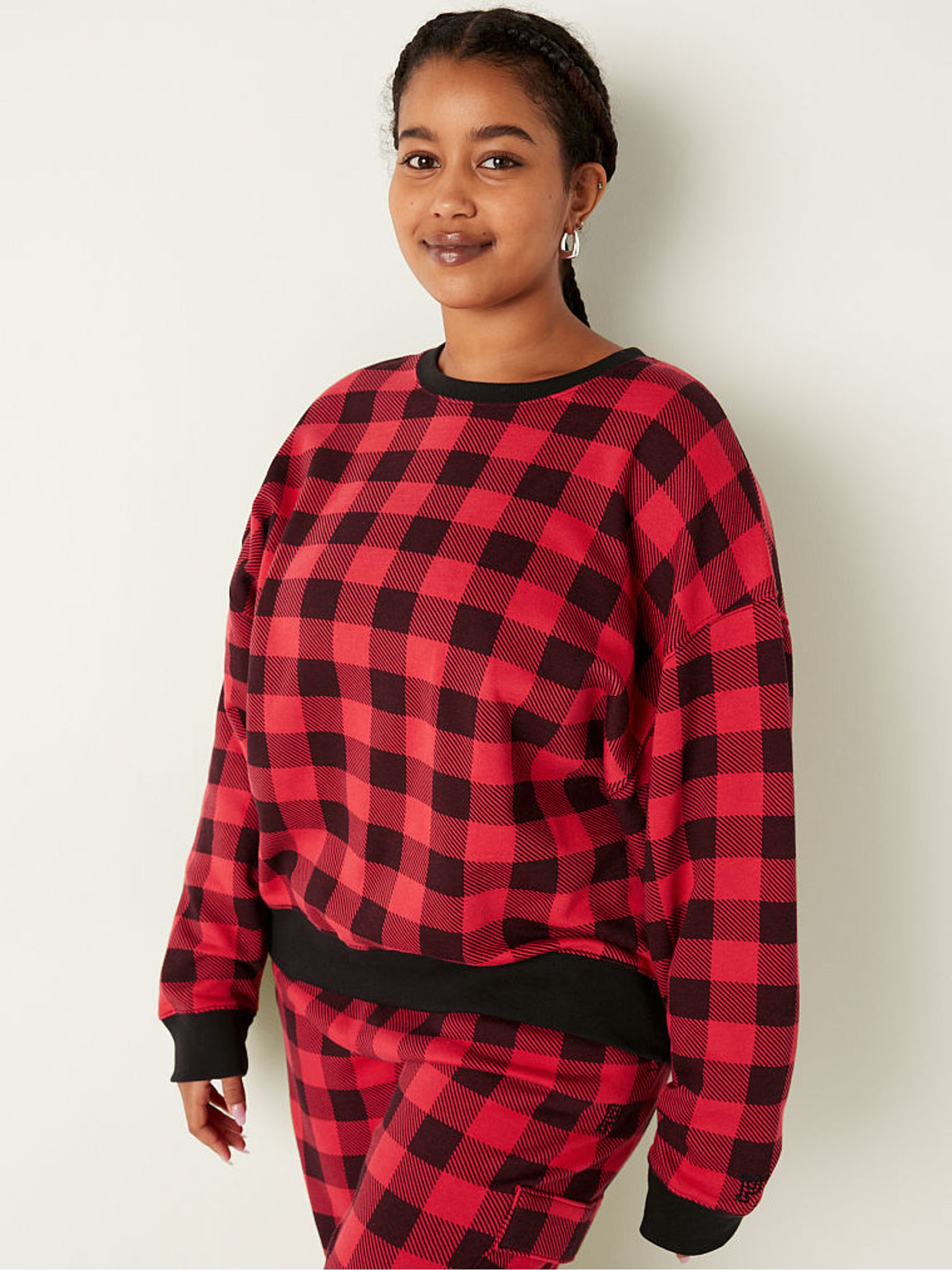 Red Pepper Plaid Fleece Long Sleeve Sweatshirt - Image 1 of 4 Red Pepper Plaid Fleece Long Sleeve Sweatshirt - Image 1 of 4