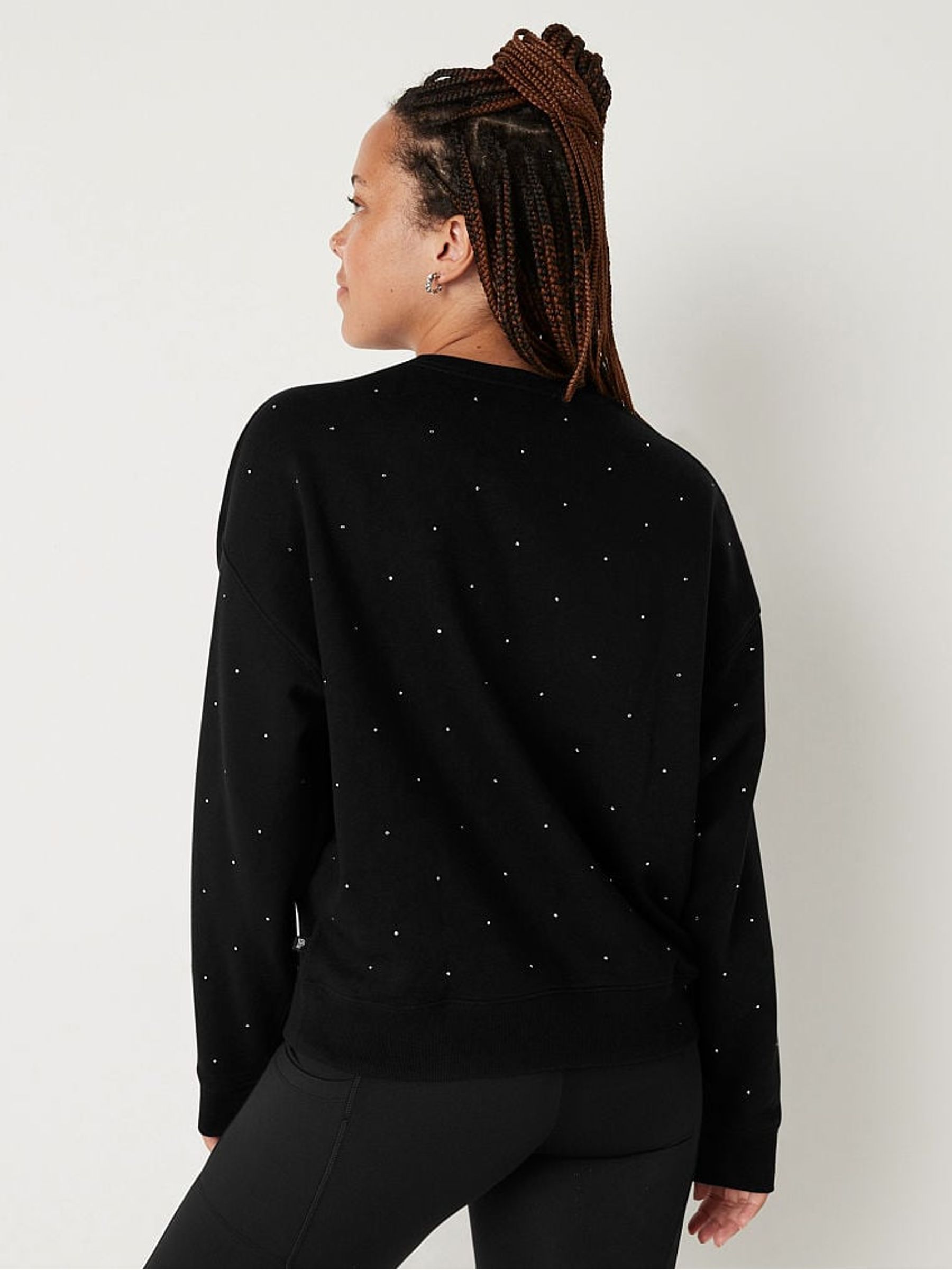 Pure Black Pin Dots Fleece Long Sleeve Sweatshirt - Image 2 of 4