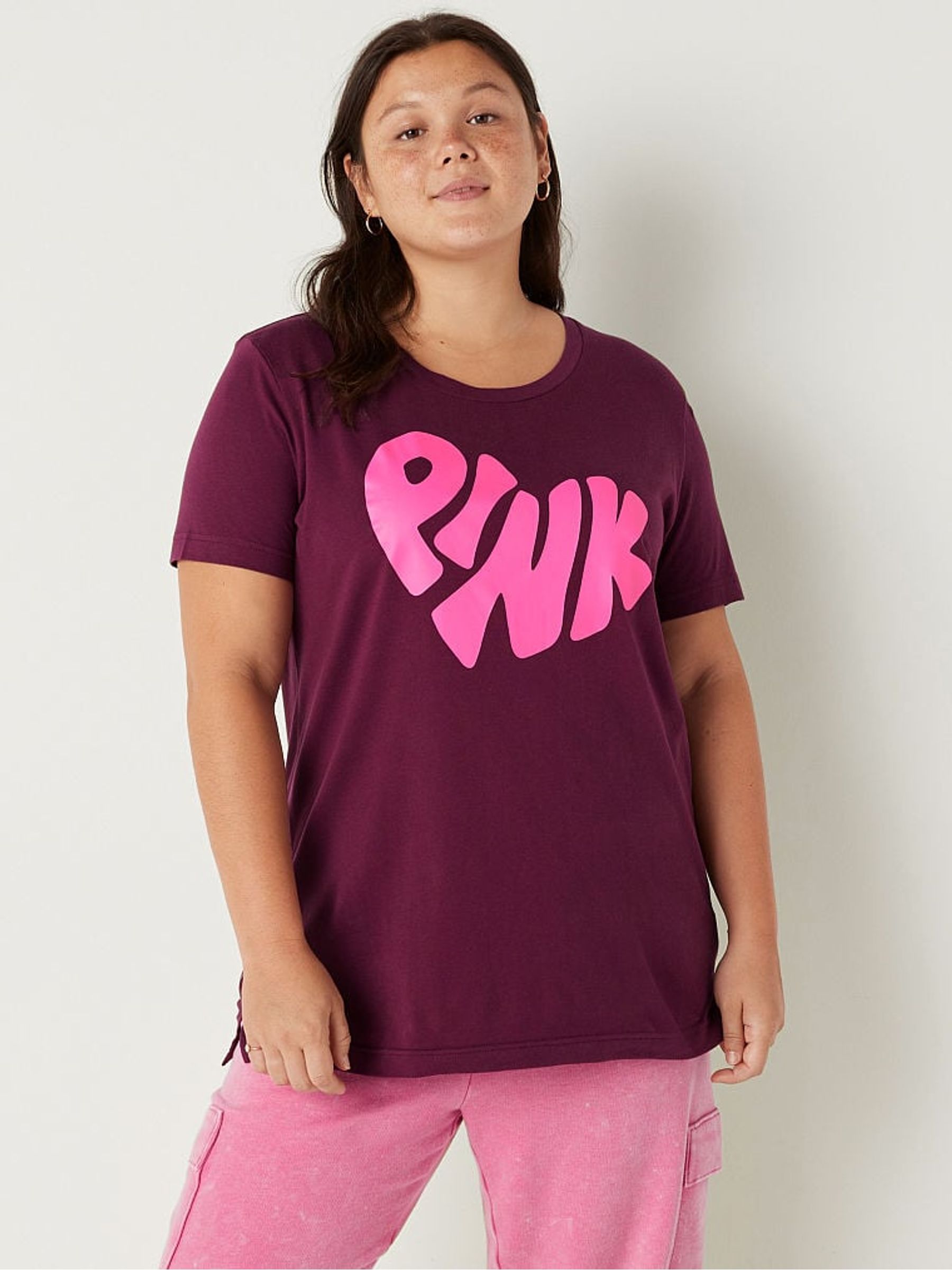 Rich Maroon Pink Graphic Cotton Short Sleeve Campus T-Shirt - Image 1 of 4