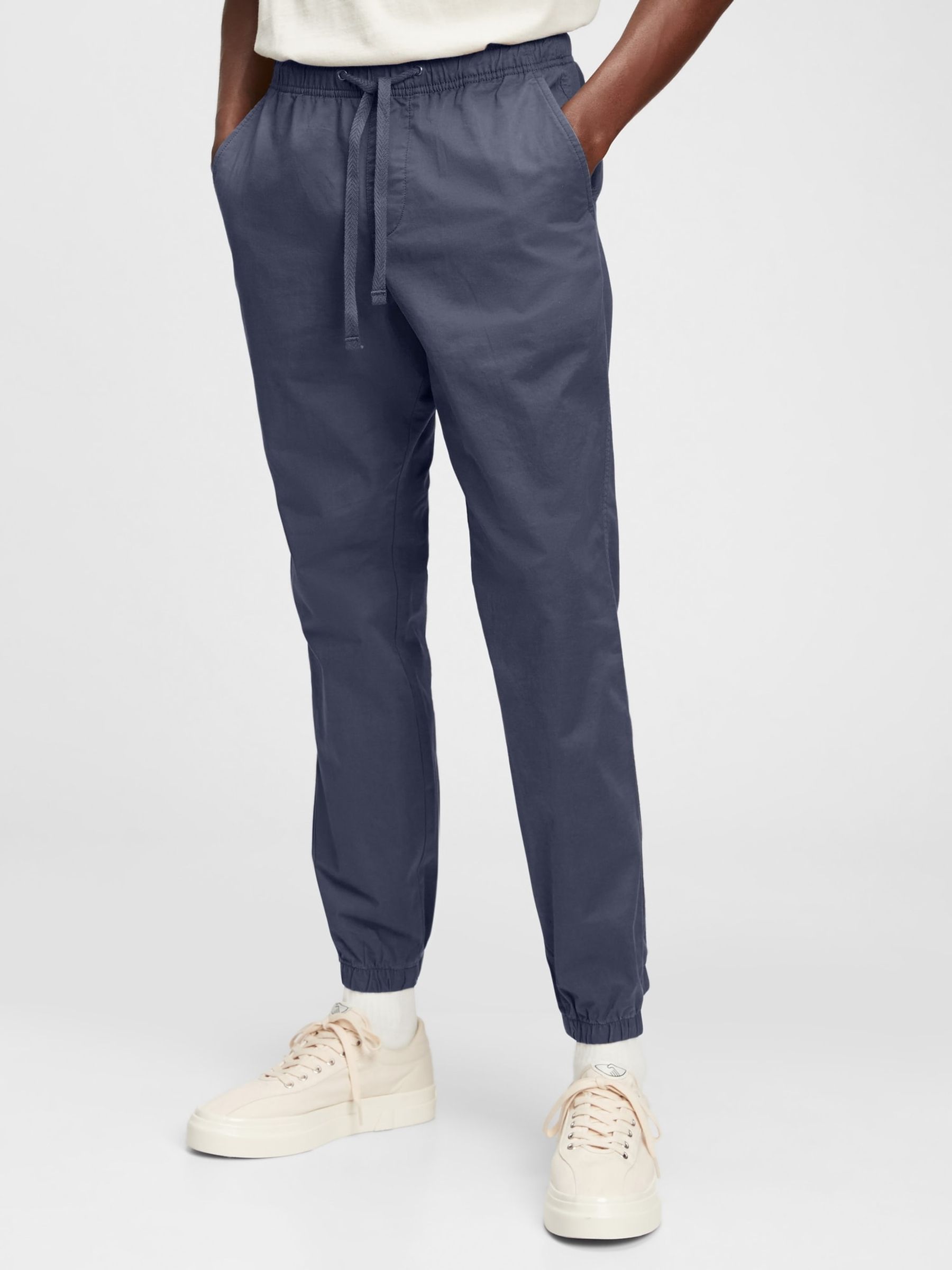 Grey Blue Slim Cuffed Casual Twill Trousers With Stretch - Image 1 of 1