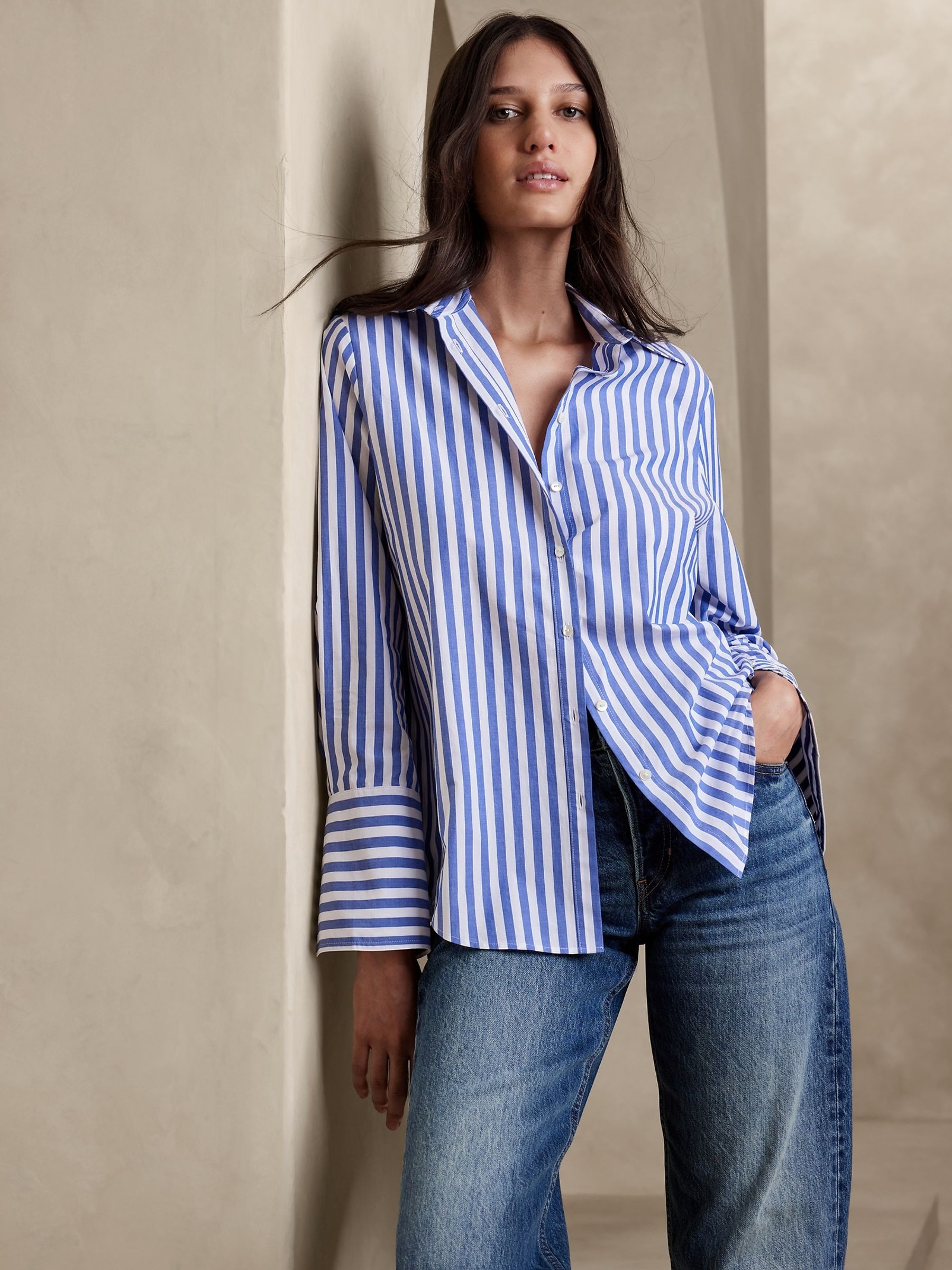 Banana Republic Blue Stripe The Perfect Shirt - Image 1 of 1