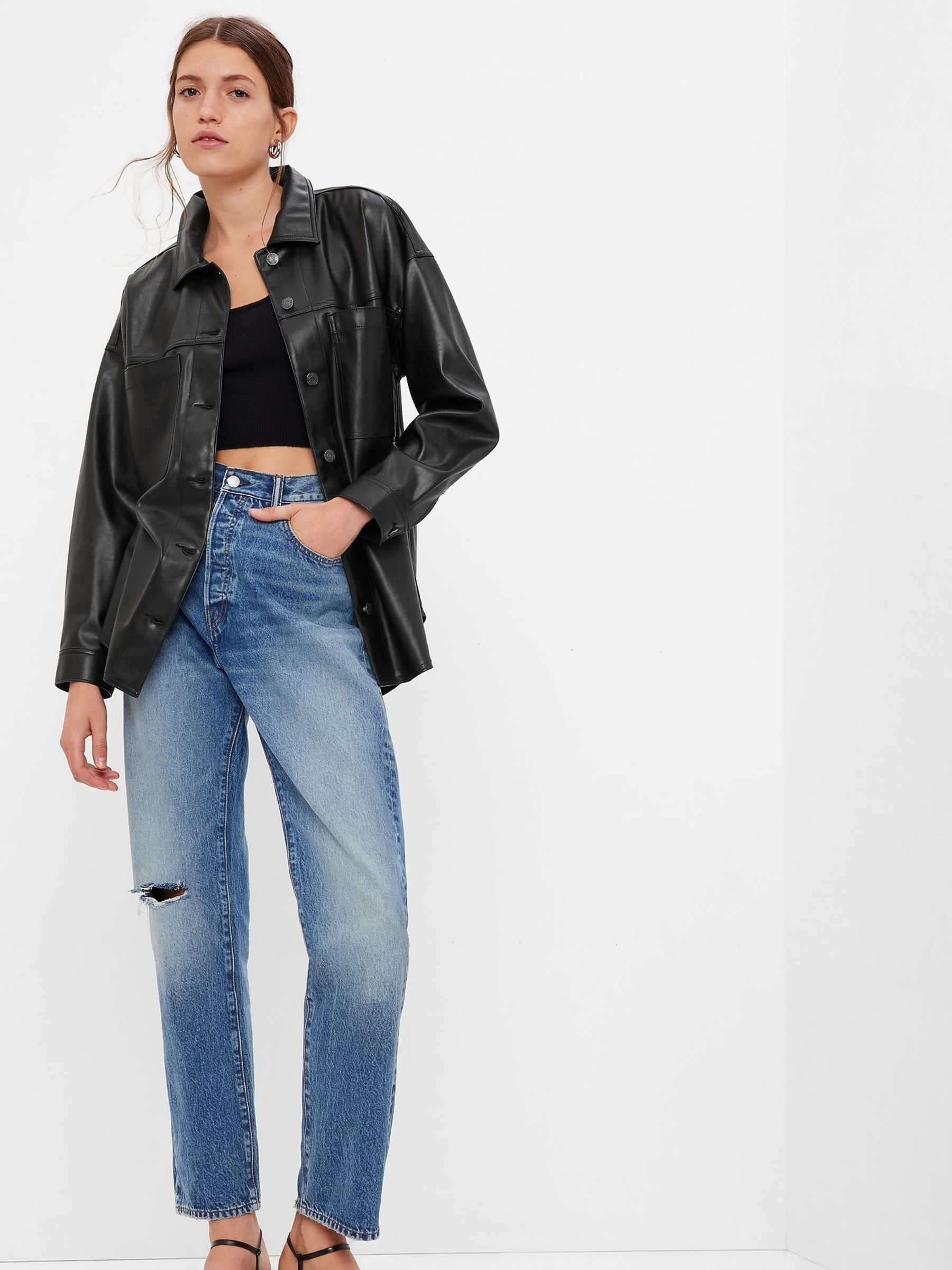 Faux-Leather Utility Shacket - Image 1 of 1