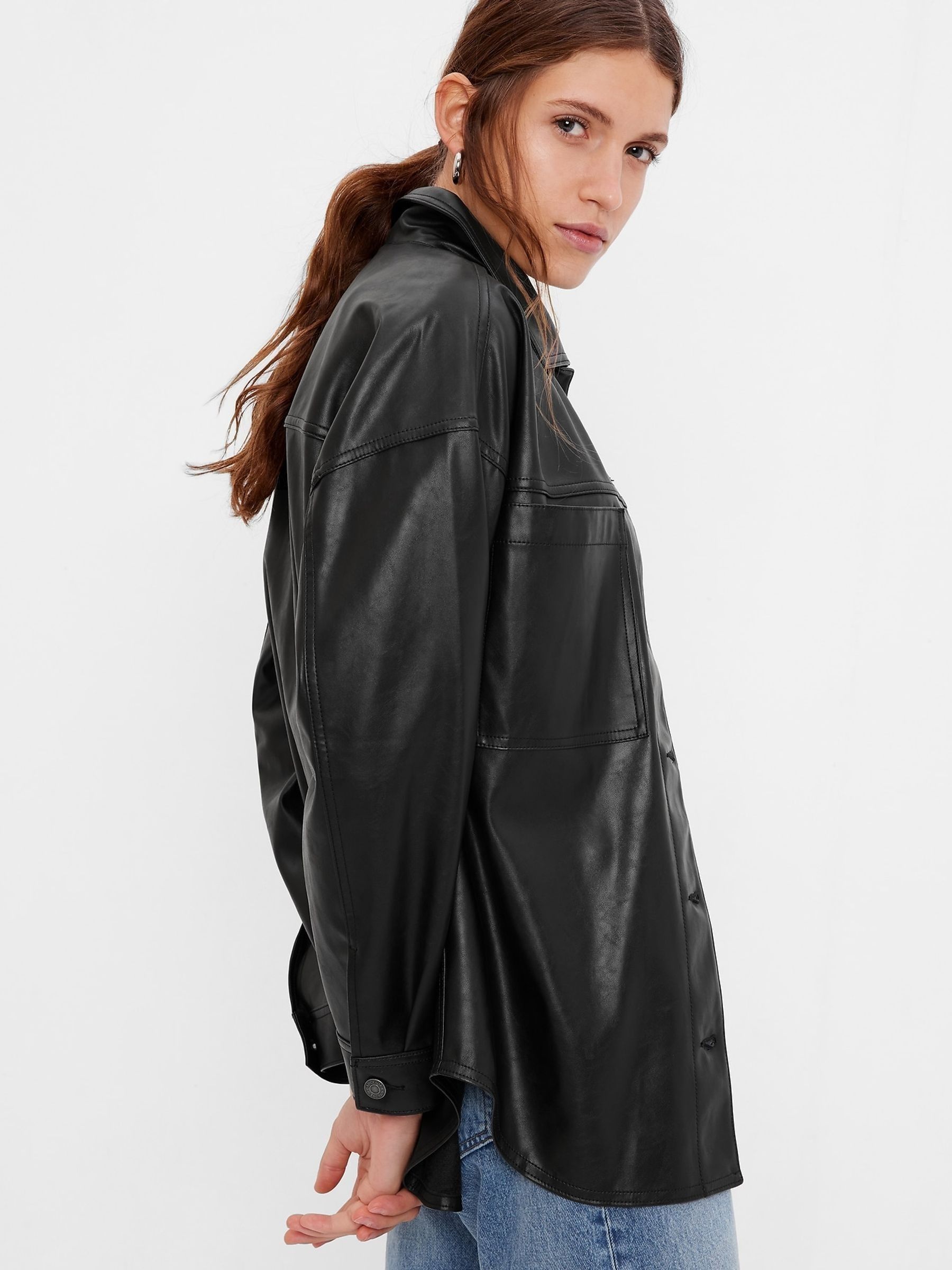 Faux-Leather Utility Shacket - Image 1 of 1