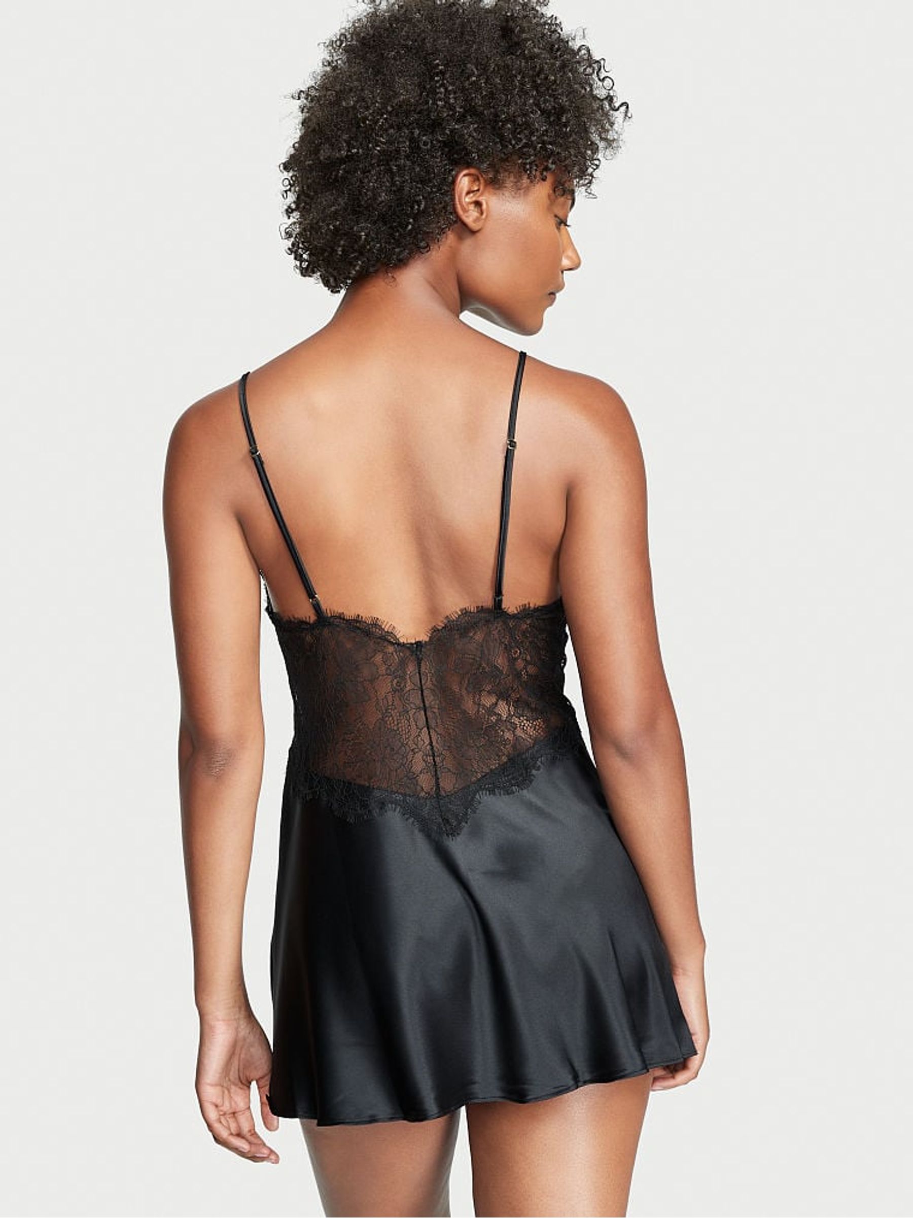 Black Satin Lace Slip Dress - Image 2 of 3 Black Satin Lace Slip Dress - Image 2 of 3