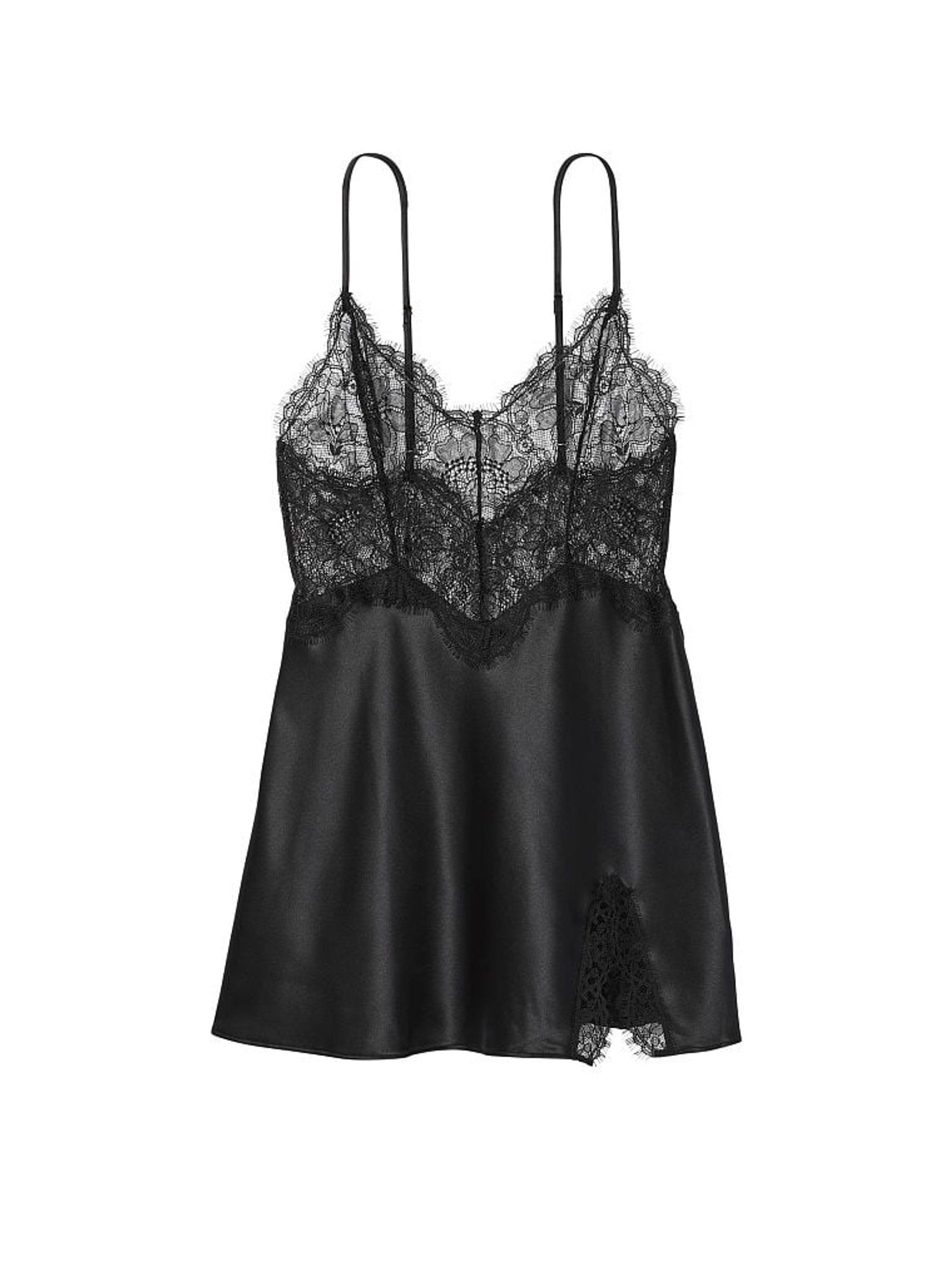Black Satin Lace Slip Dress - Image 3 of 3