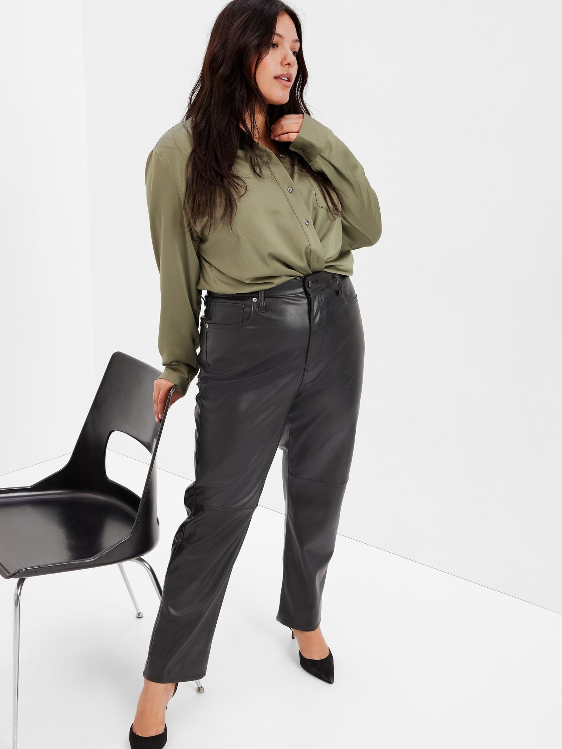 Green Satin Long Sleeve Shirt - Image 4 of 5