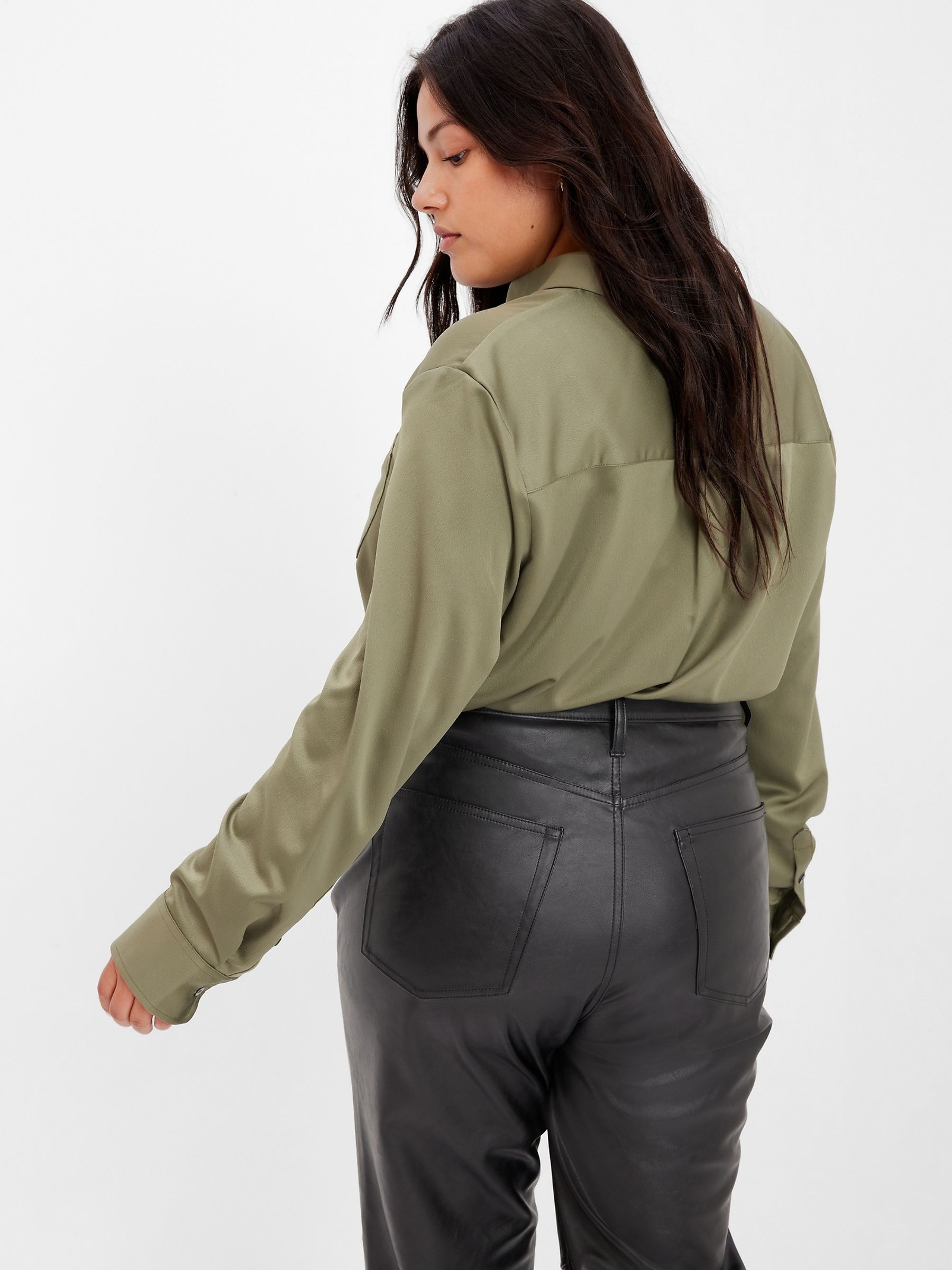 Green Satin Long Sleeve Shirt - Image 5 of 5