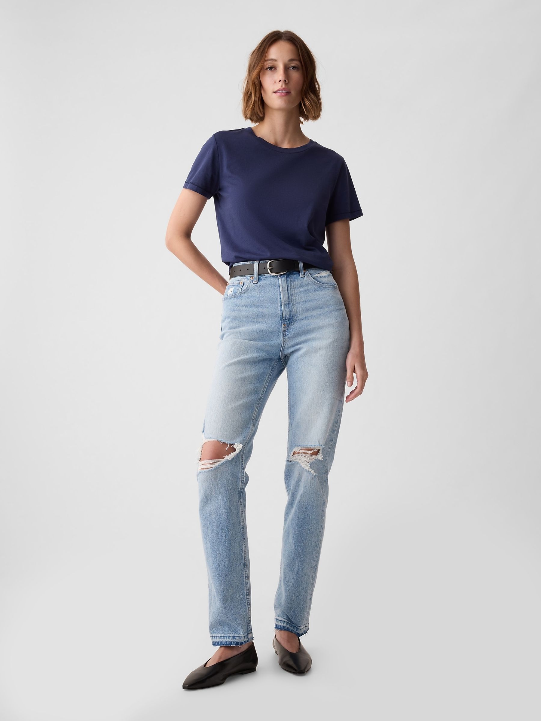 Navy Blue Crew Neck Vintage 100% Organic Cotton Short Sleeve T-Shirt - Image 4 of 5