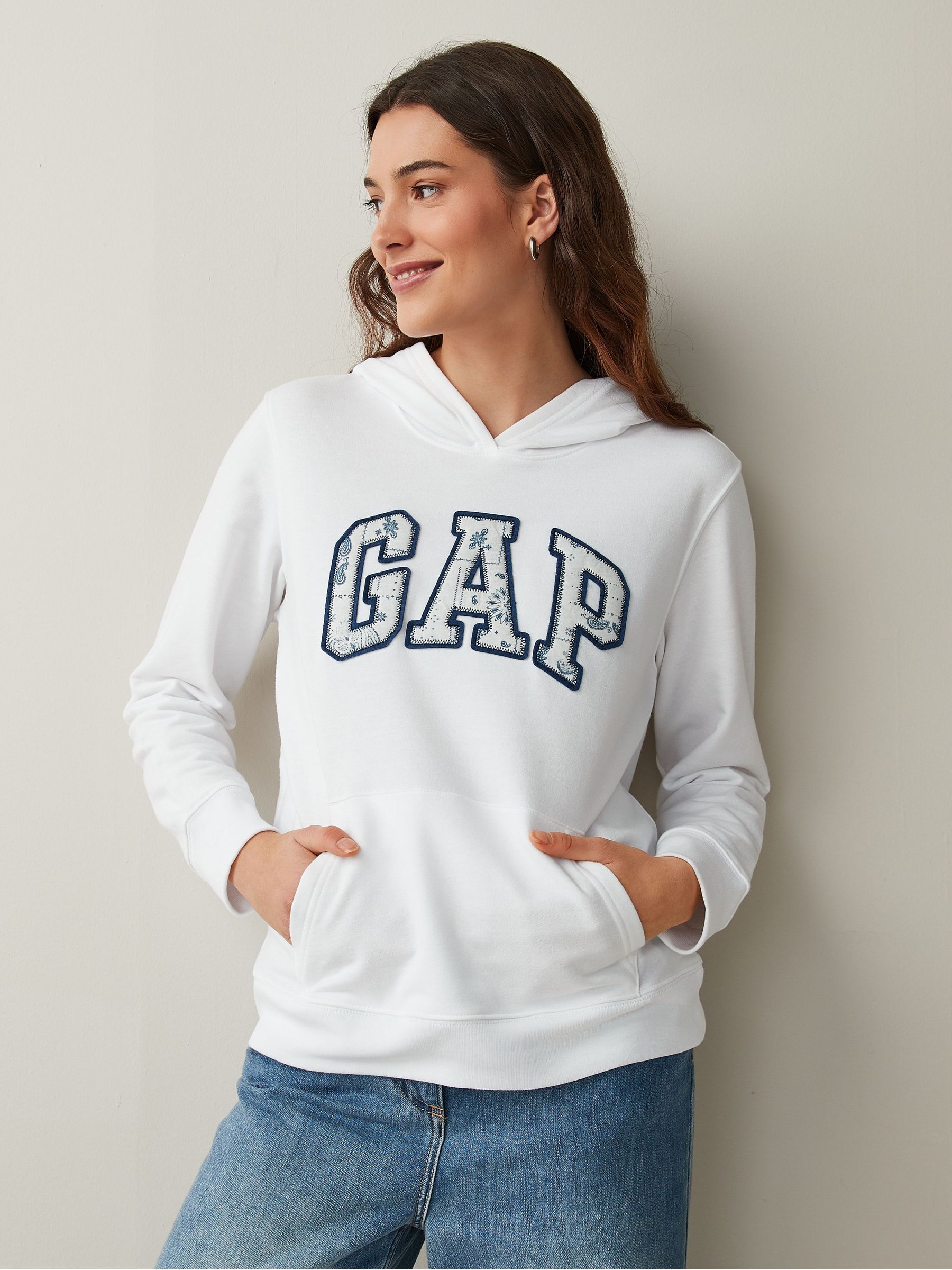 White and Navy Paisley Logo Hoodie - Image 1 of 5