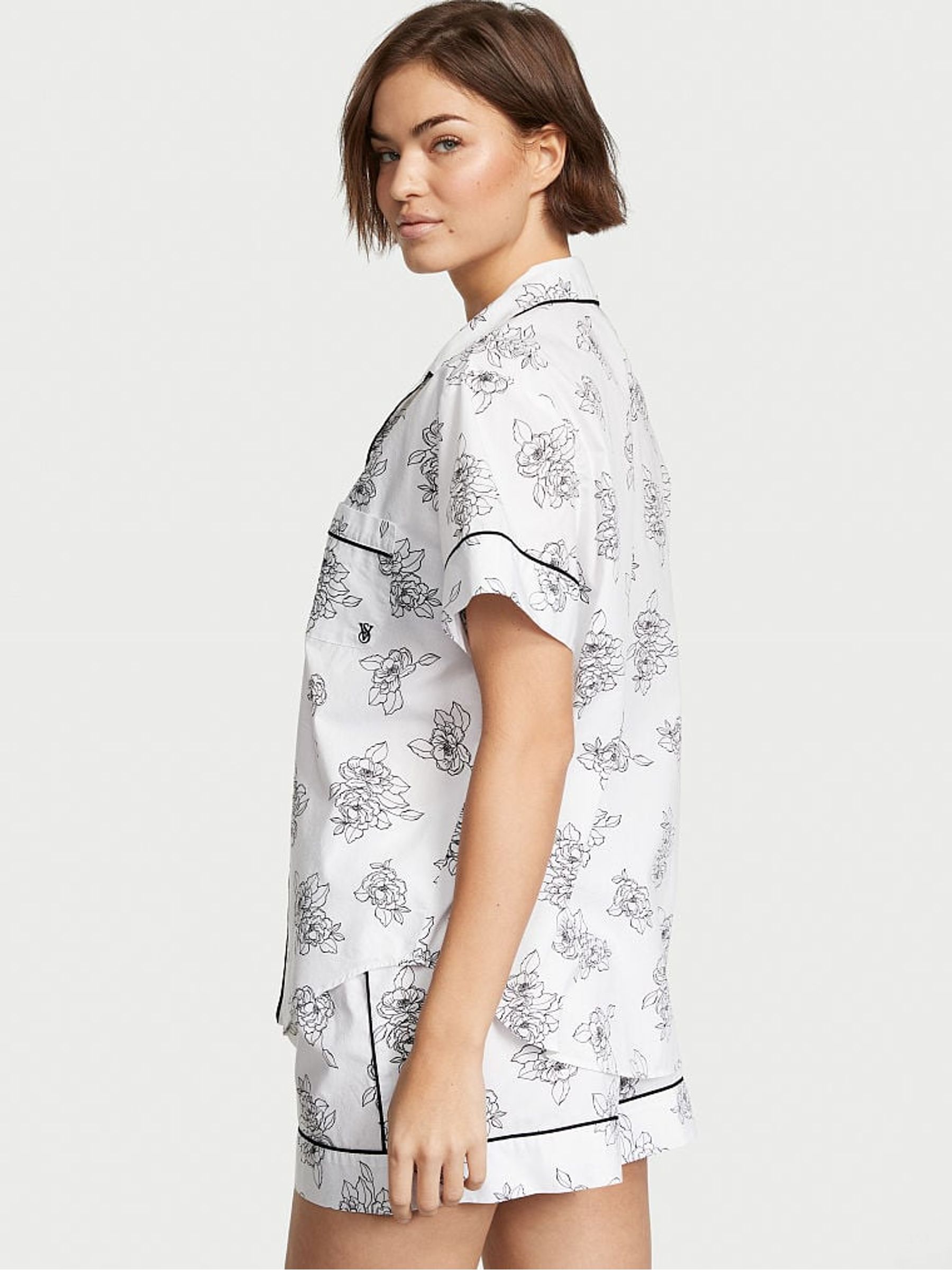 White Outline Floral Cotton Pyjama Short Pyjamas Set - Image 2 of 3
