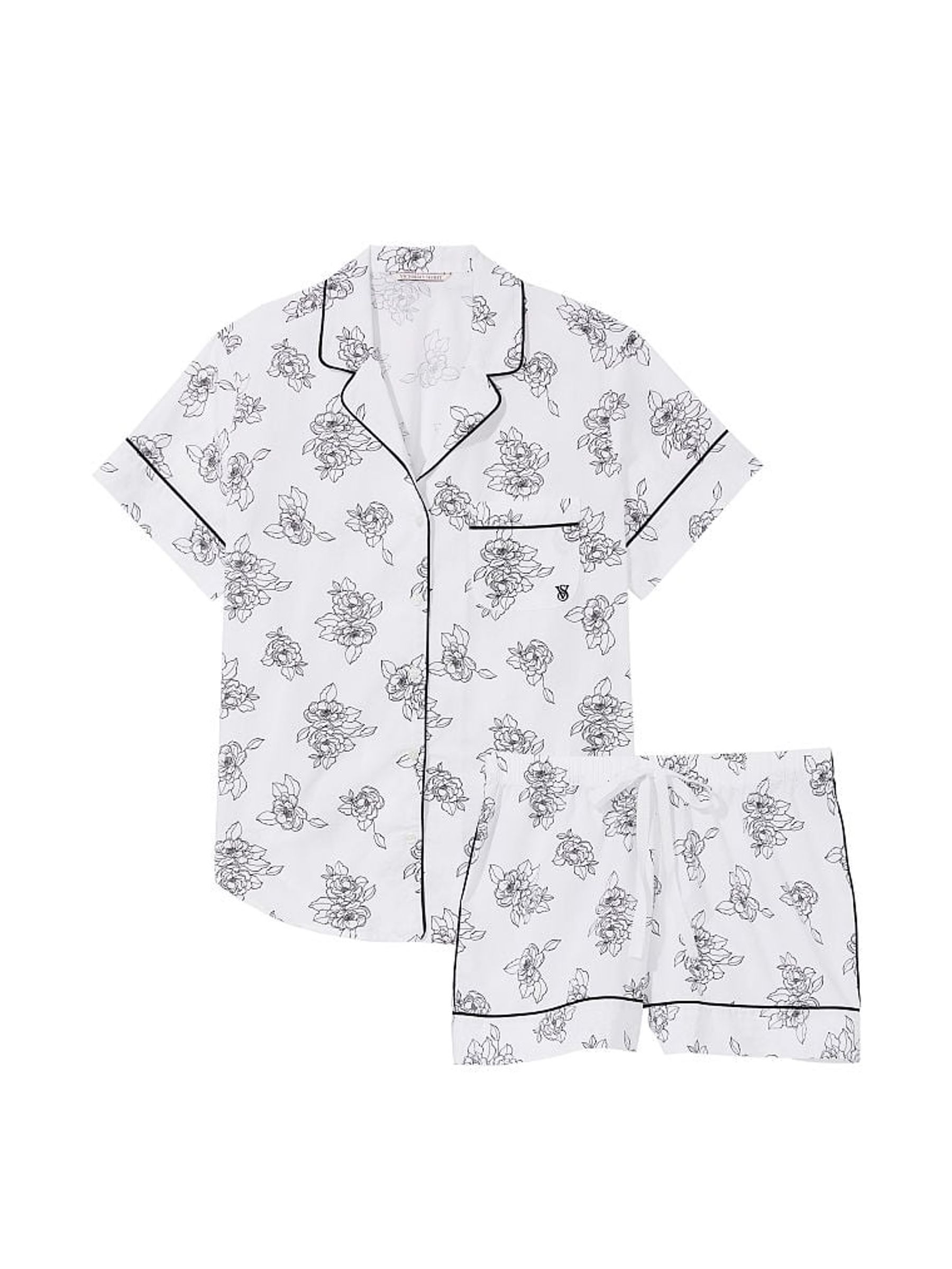 White Outline Floral Cotton Pyjama Short Pyjamas Set - Image 3 of 3