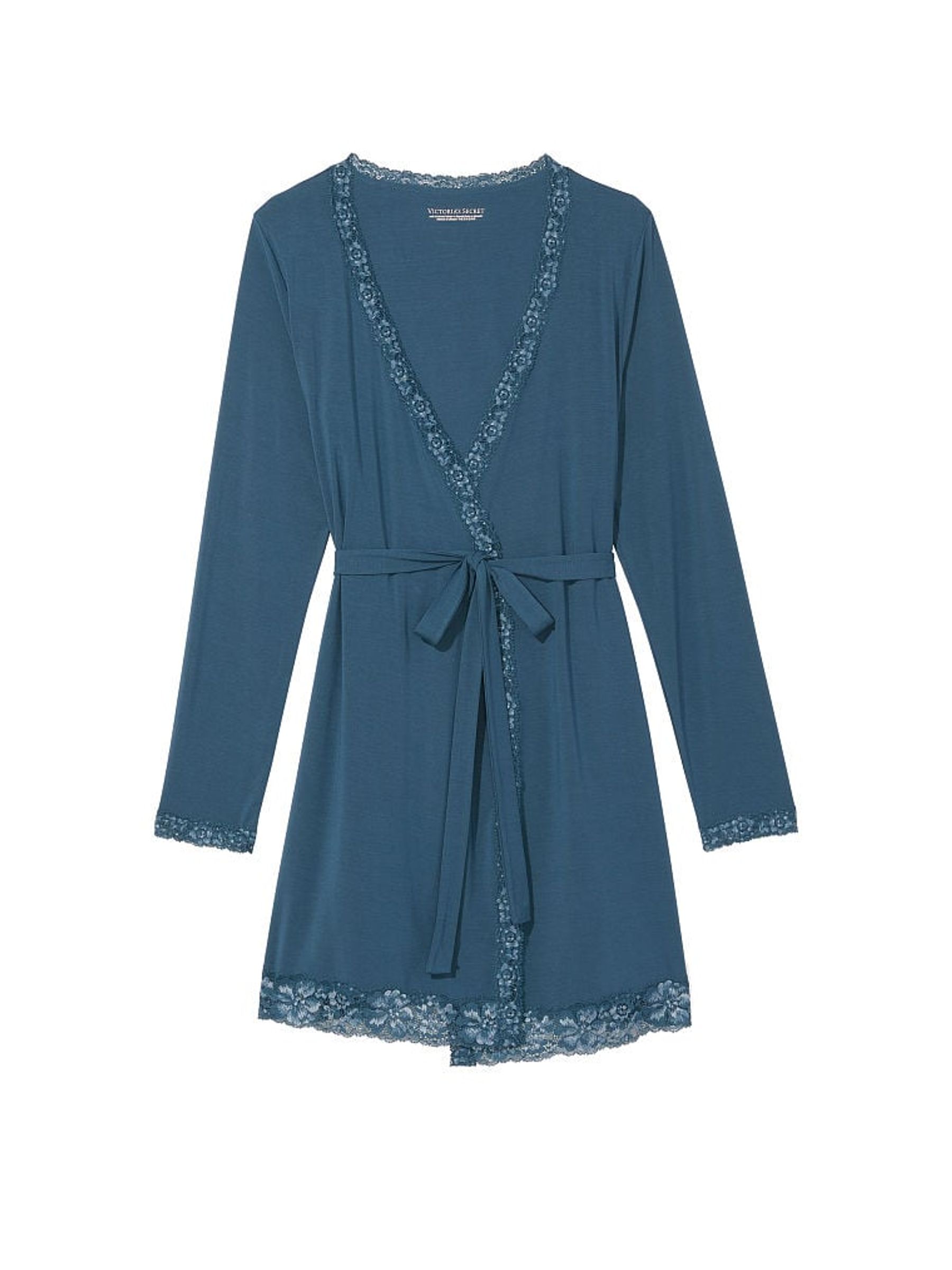 Midnight Sea Blue Modal Lace Trim Robe - Image 4 of 4