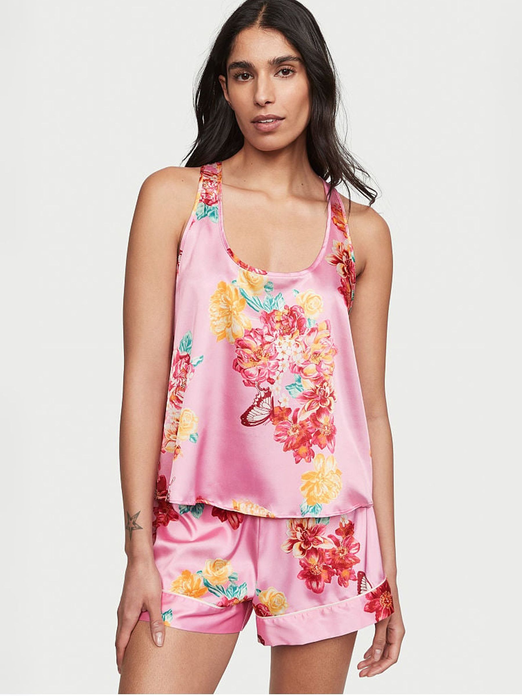 Pink Floral Satin Pyjama Short - Image 1 of 2