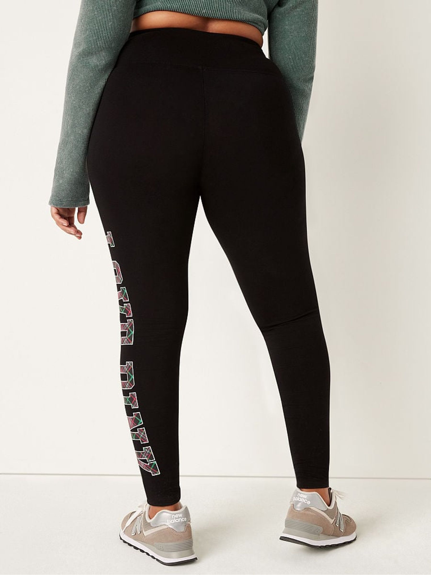 Pure Black with Plaid Logo Cotton High Waist Leggings - Image 2 of 4