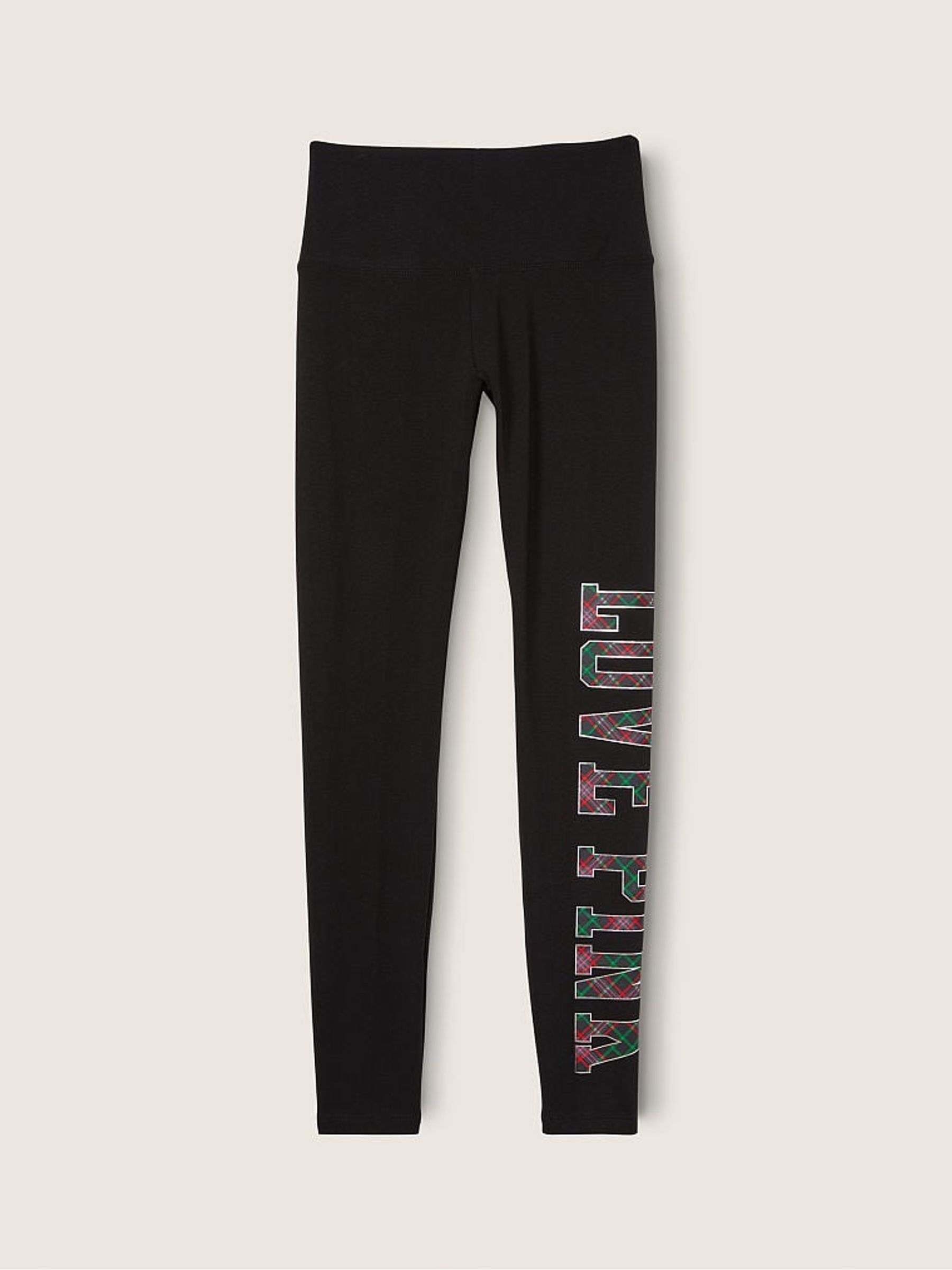 Pure Black with Plaid Logo Cotton High Waist Leggings - Image 3 of 4