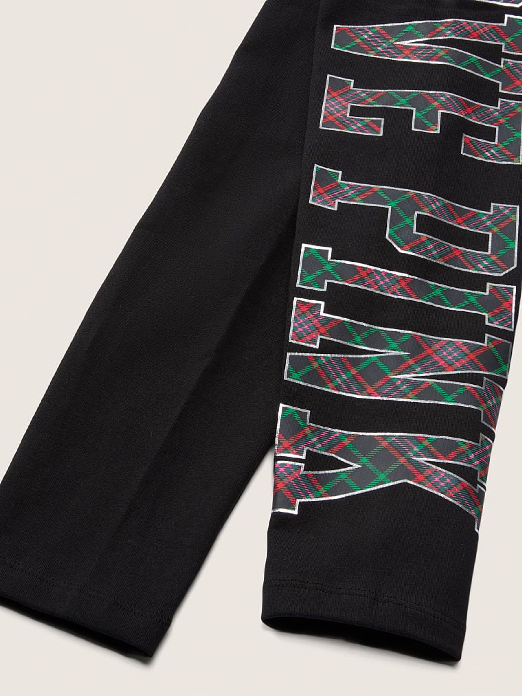 Pure Black with Plaid Logo Cotton High Waist Leggings - Image 4 of 4