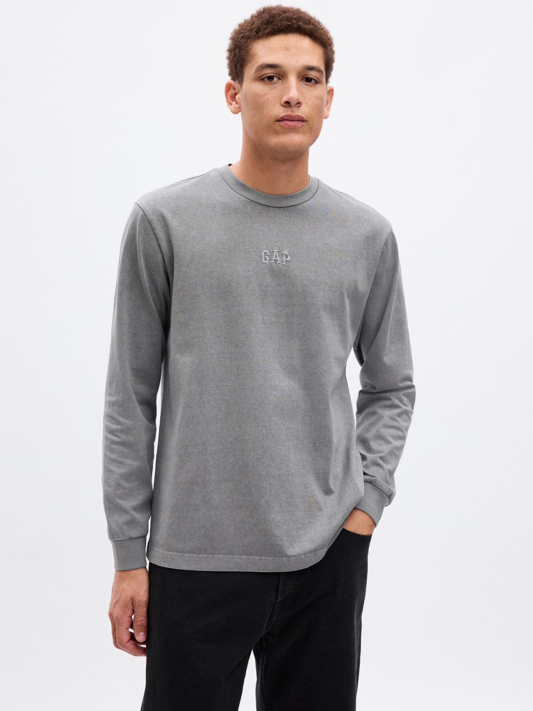 Grey Logo Crew Neck Long Sleeve T-Shirt - Image 1 of 2