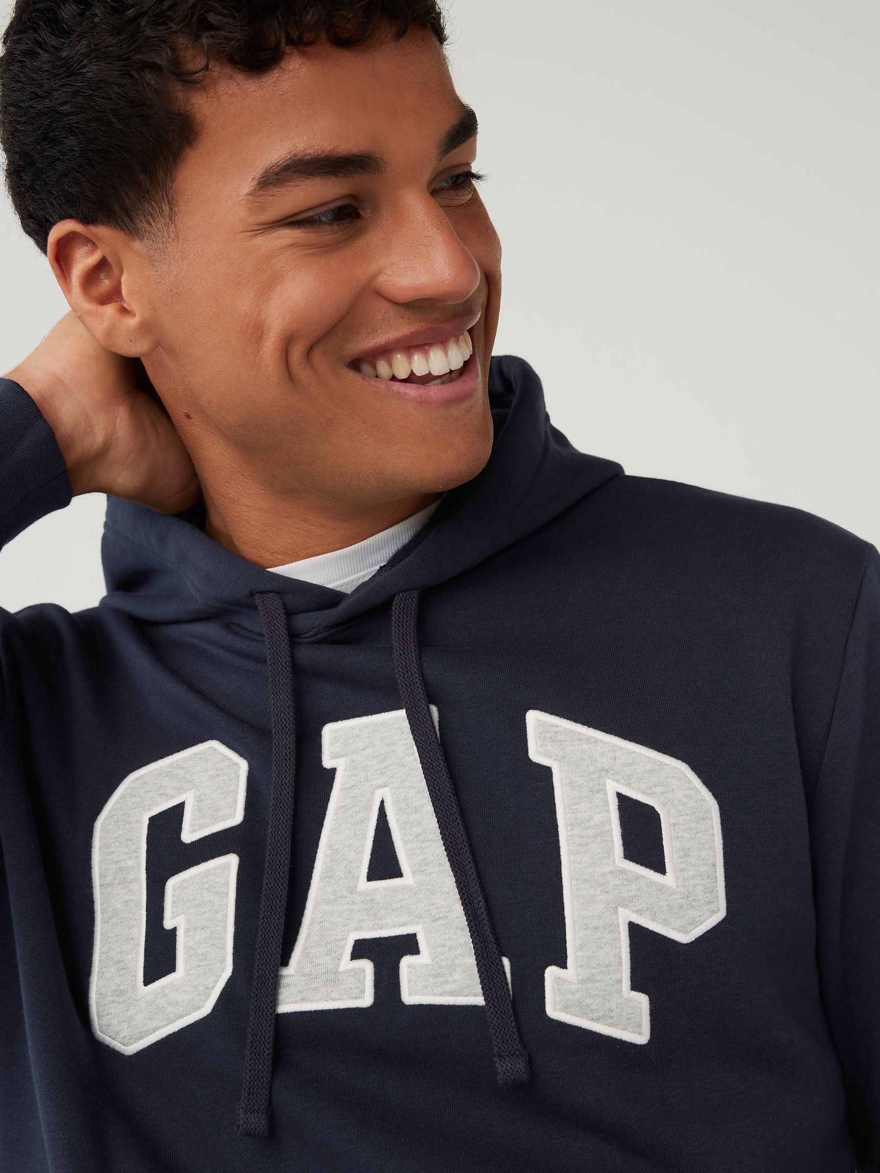 Navy Blue Pullover Arch Logo Hoodie - Image 3 of 5
