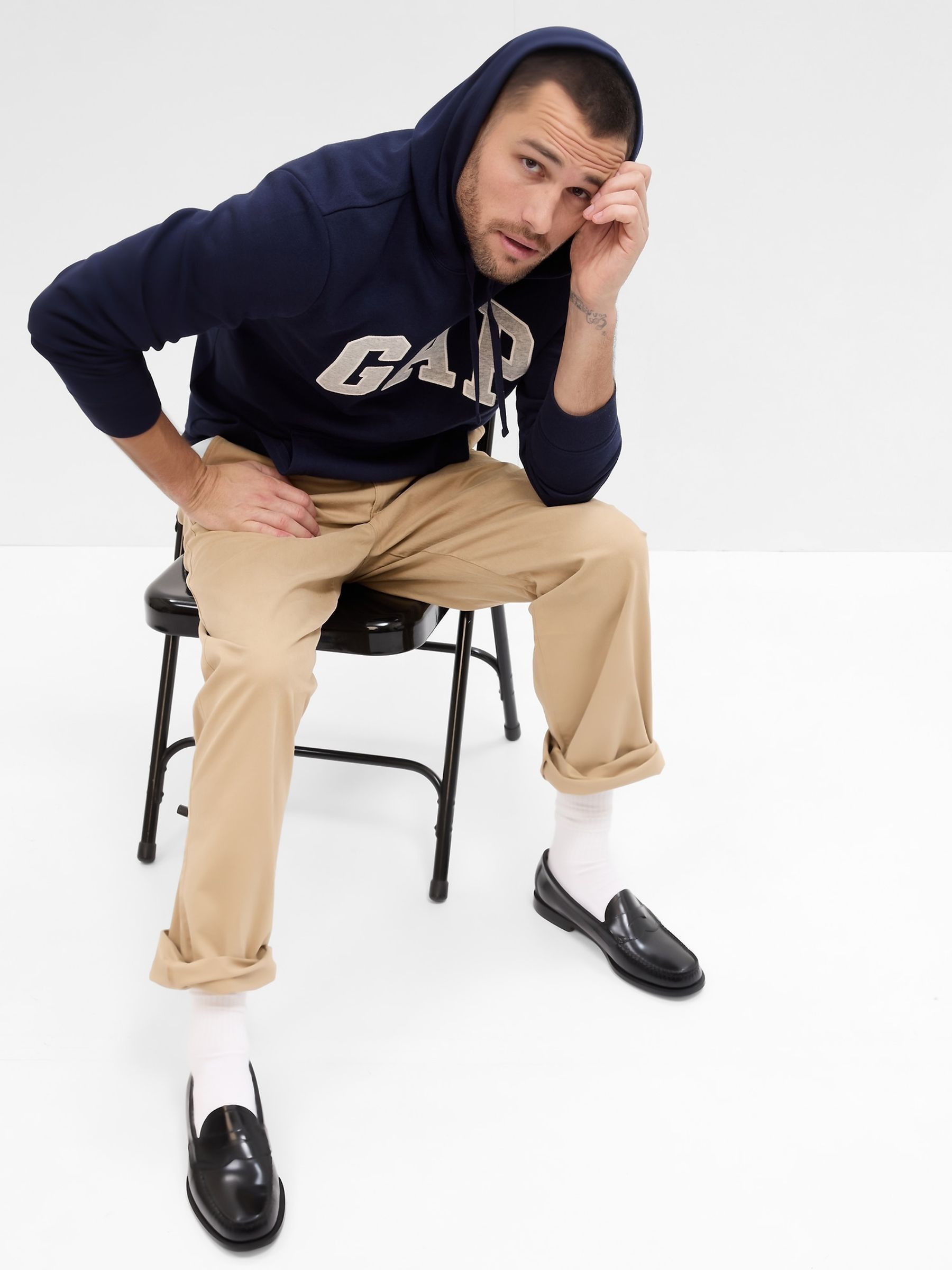 Navy Blue Pullover Arch Logo Hoodie - Image 5 of 5