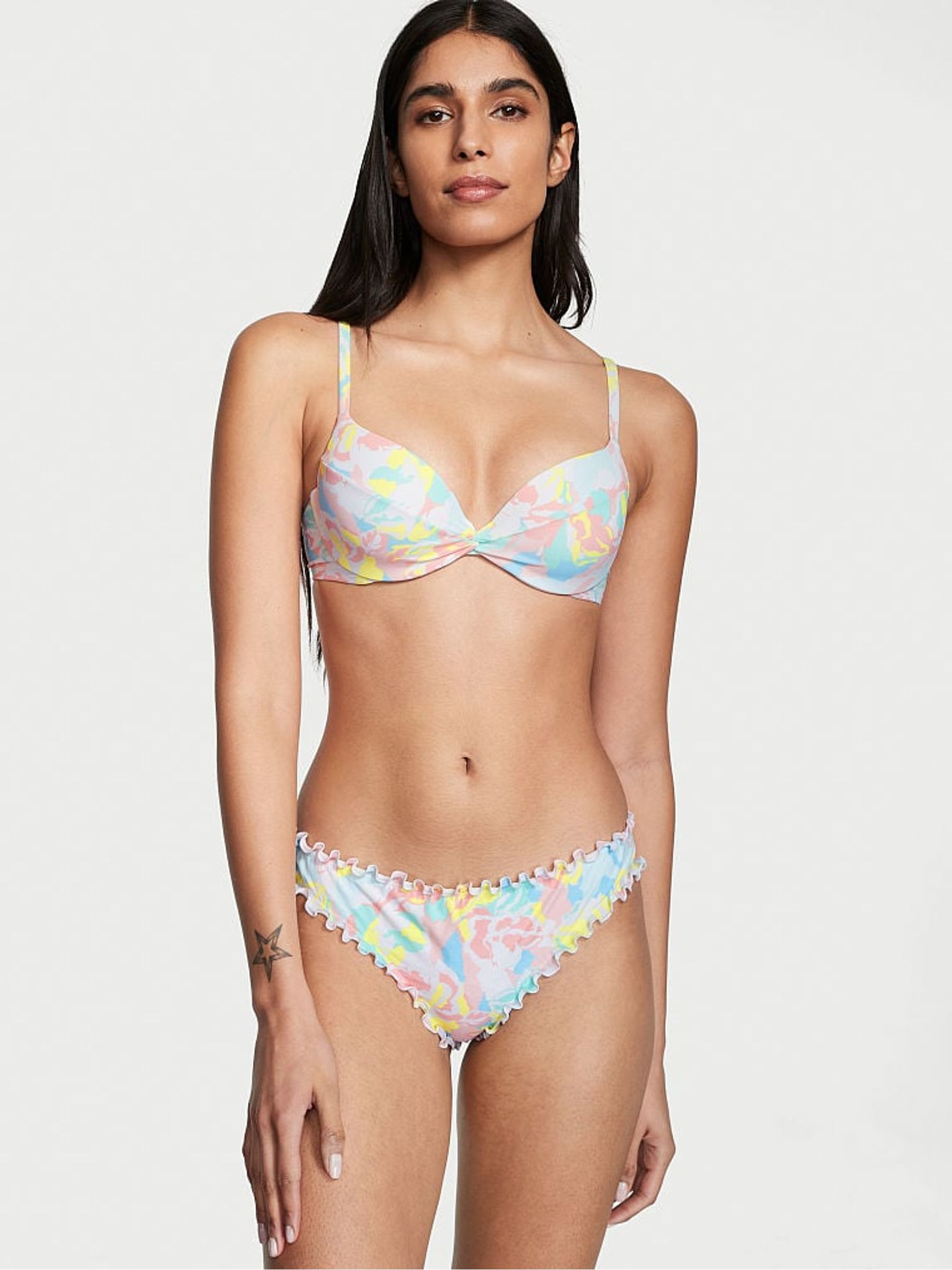 White Camo Floral Push Up Swim Bikini Top - Image 3 of 4